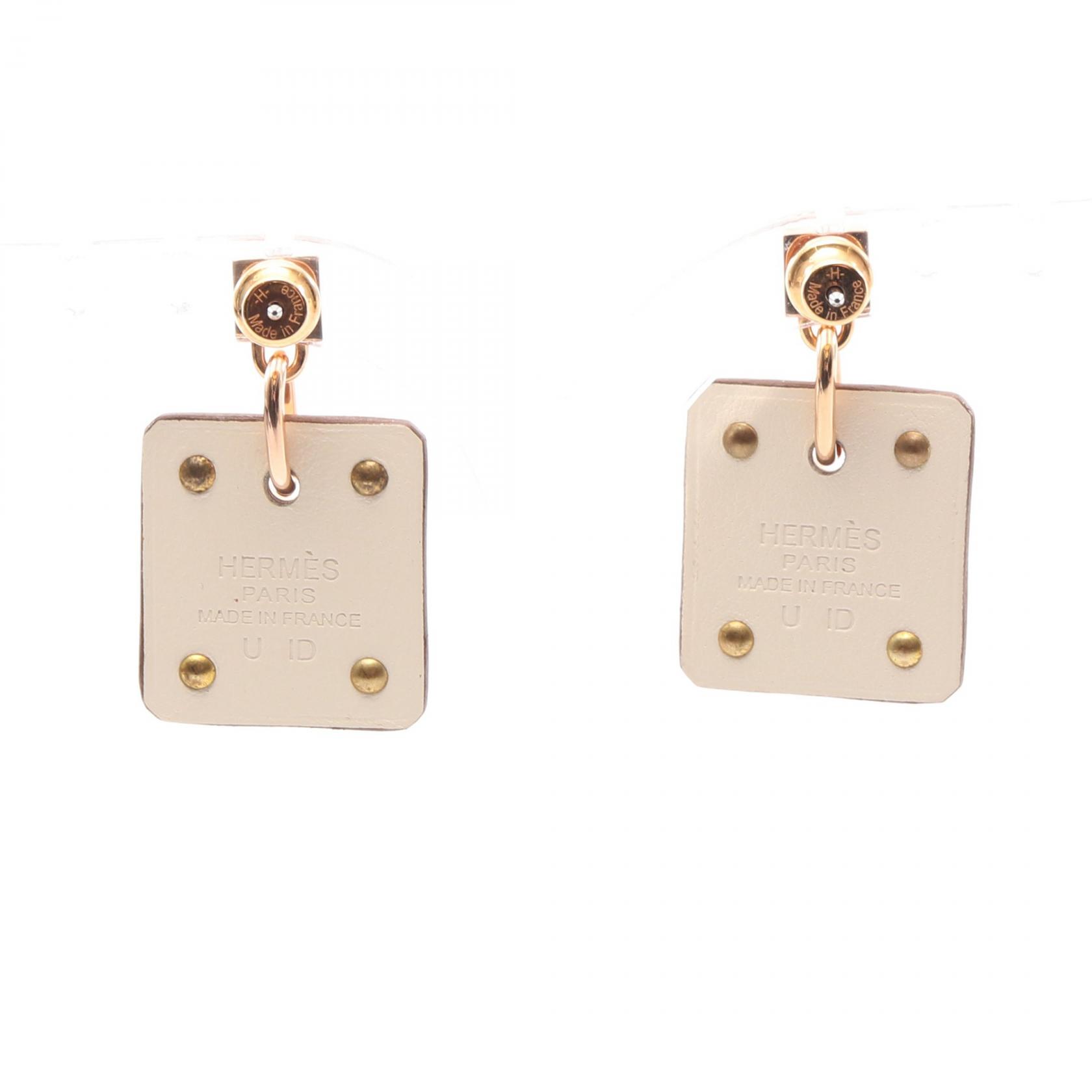 HERMES As de Coeur Pierced earrings Gold Plated leather 