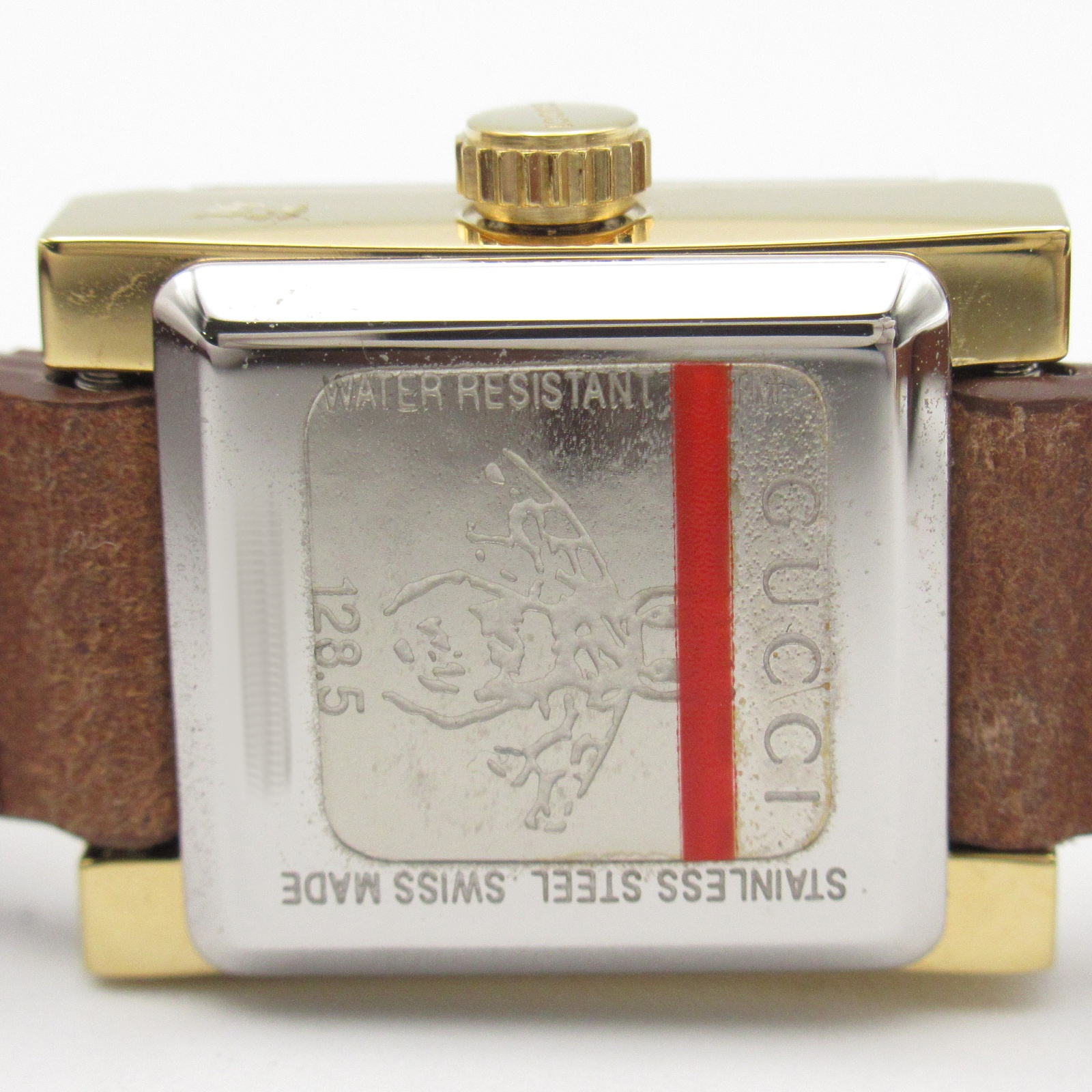 GUCCI Wrist Watch 128.5 Quartz Gold Plated Leather Used