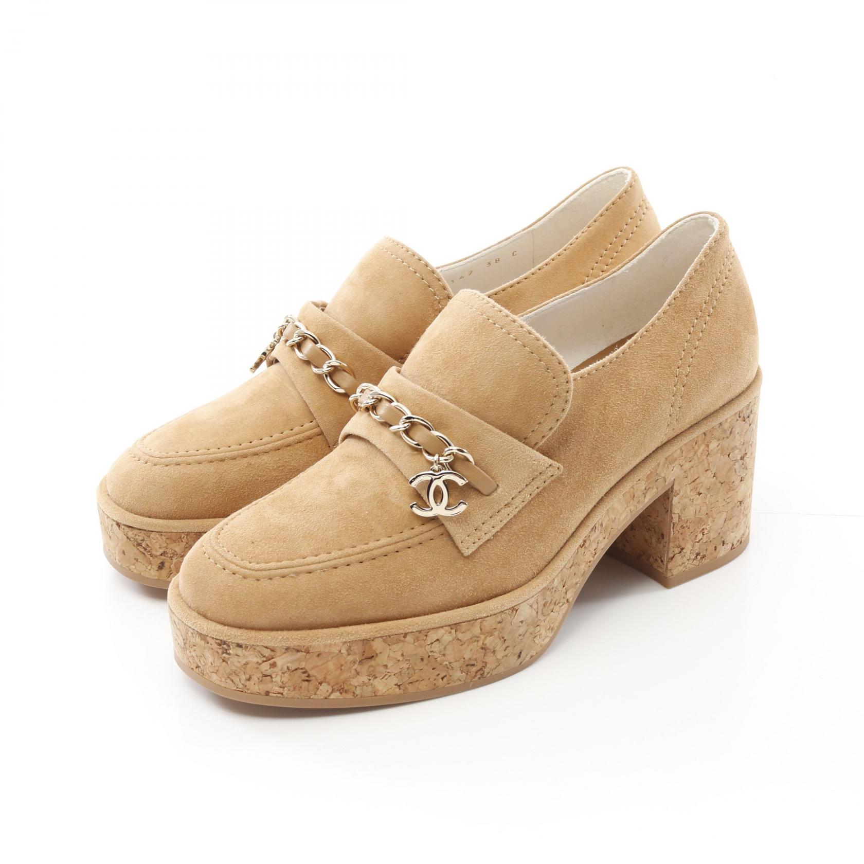靴 CHANEL Coco Mark Tassel Heel Loafers CHANEL COCO Mark loafers shoes #38 heels G45142 Suede Beige