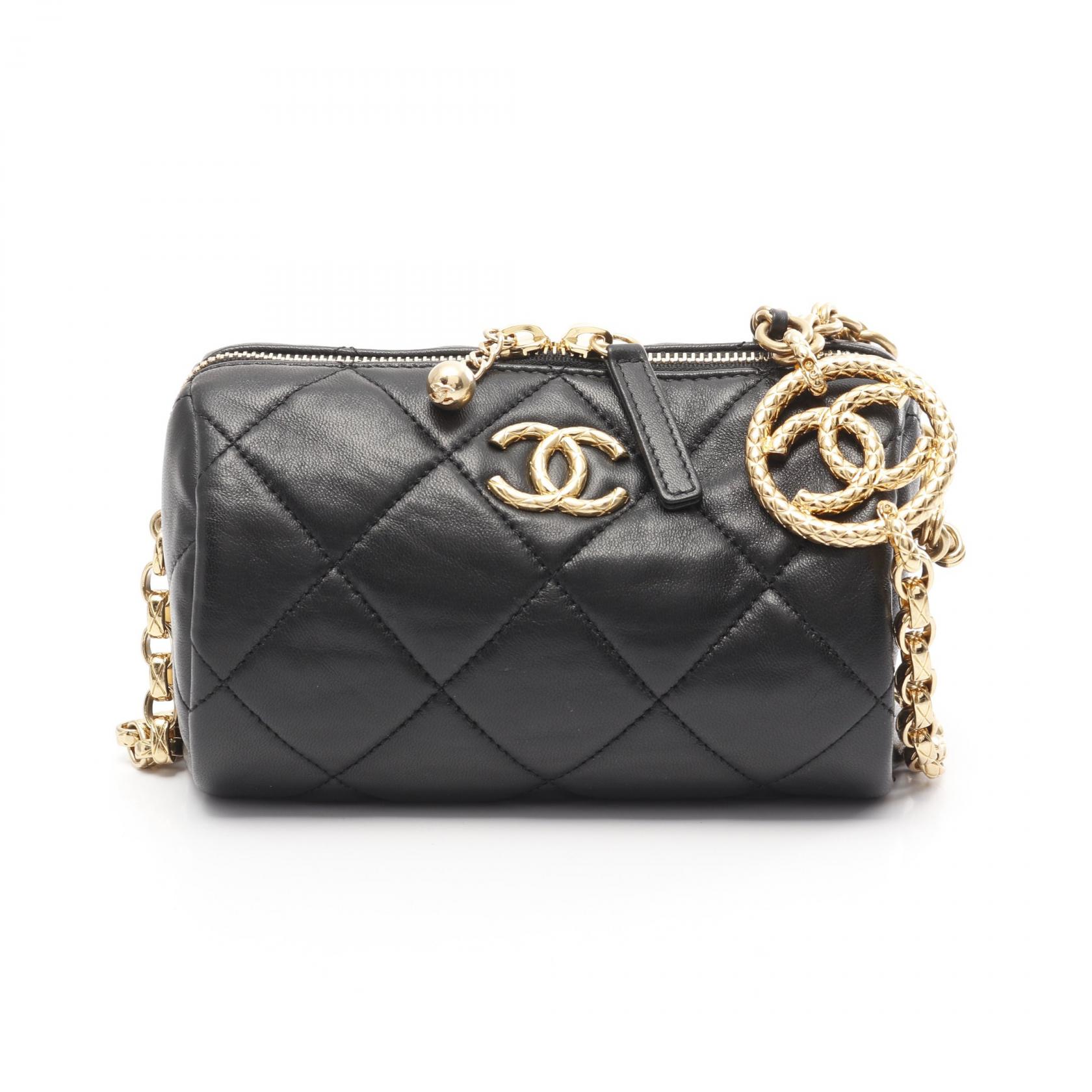 CHANEL Mini Matelasse Chain Shoulder Bag AS3384 Lamb leather Black