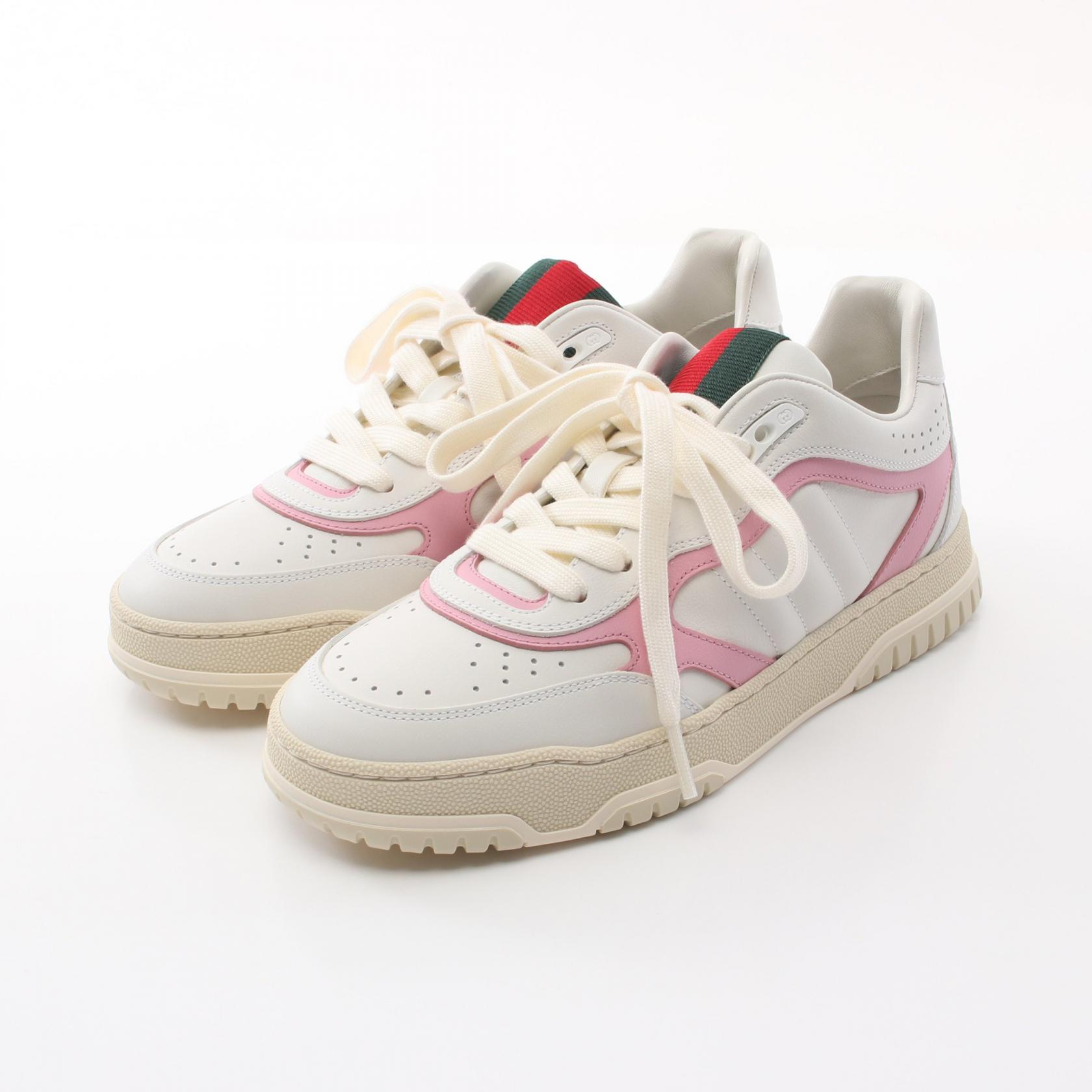 GUCCI Re-web sneakers #37 785728 leather Fabric White Pink