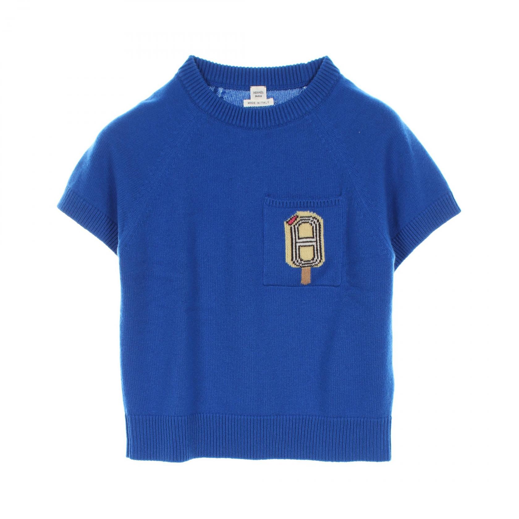 エルメス 半袖セーター ファニー・アイスクリーム ニット H4E2626DBV934 34サイズ カシミヤ ブルー HERMES HERMES FUNNY ICE CREAM knitwear #36 short sleeves sweater