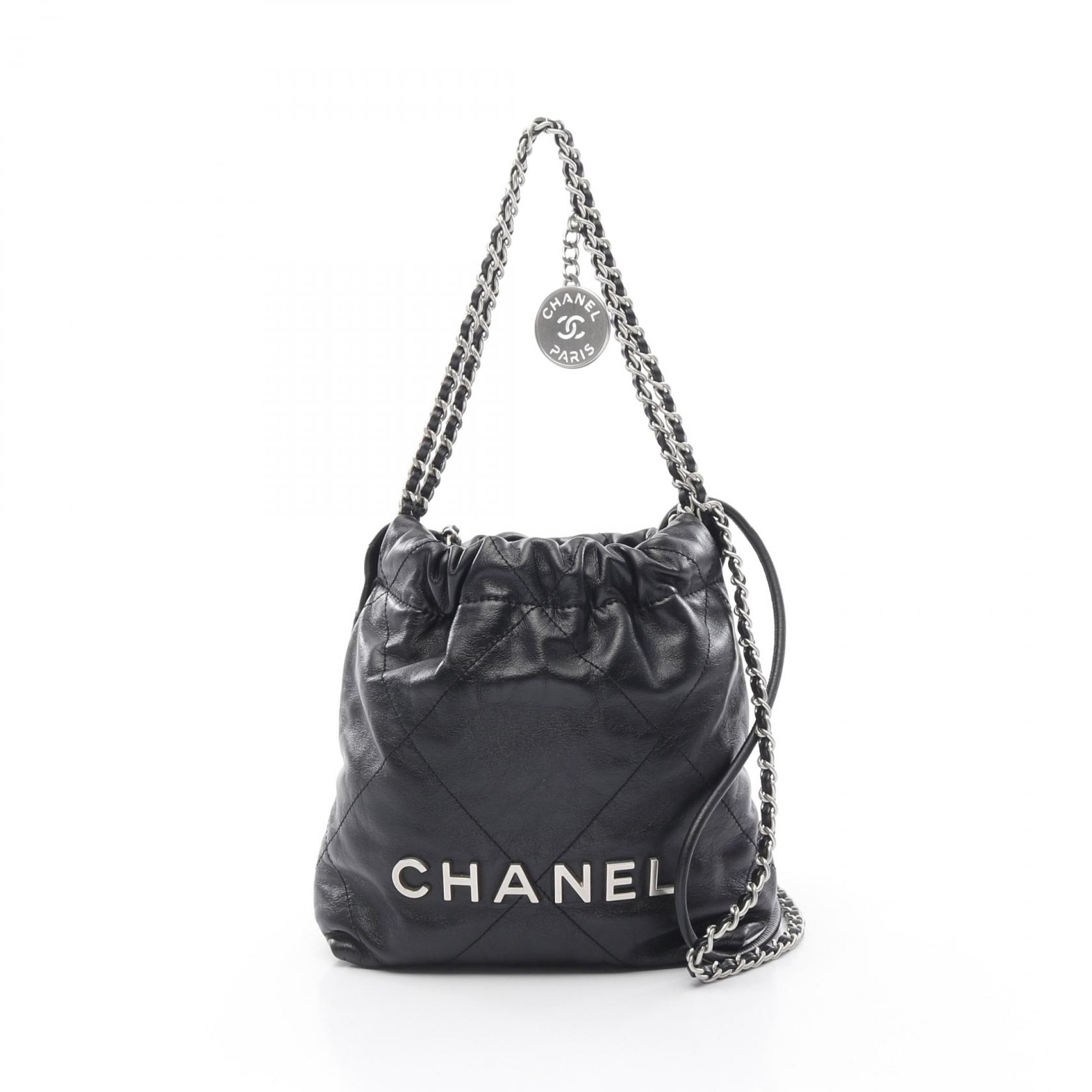 CHANEL 22 mini 2way Shoulder Bag AS3980 leather Black Used Women