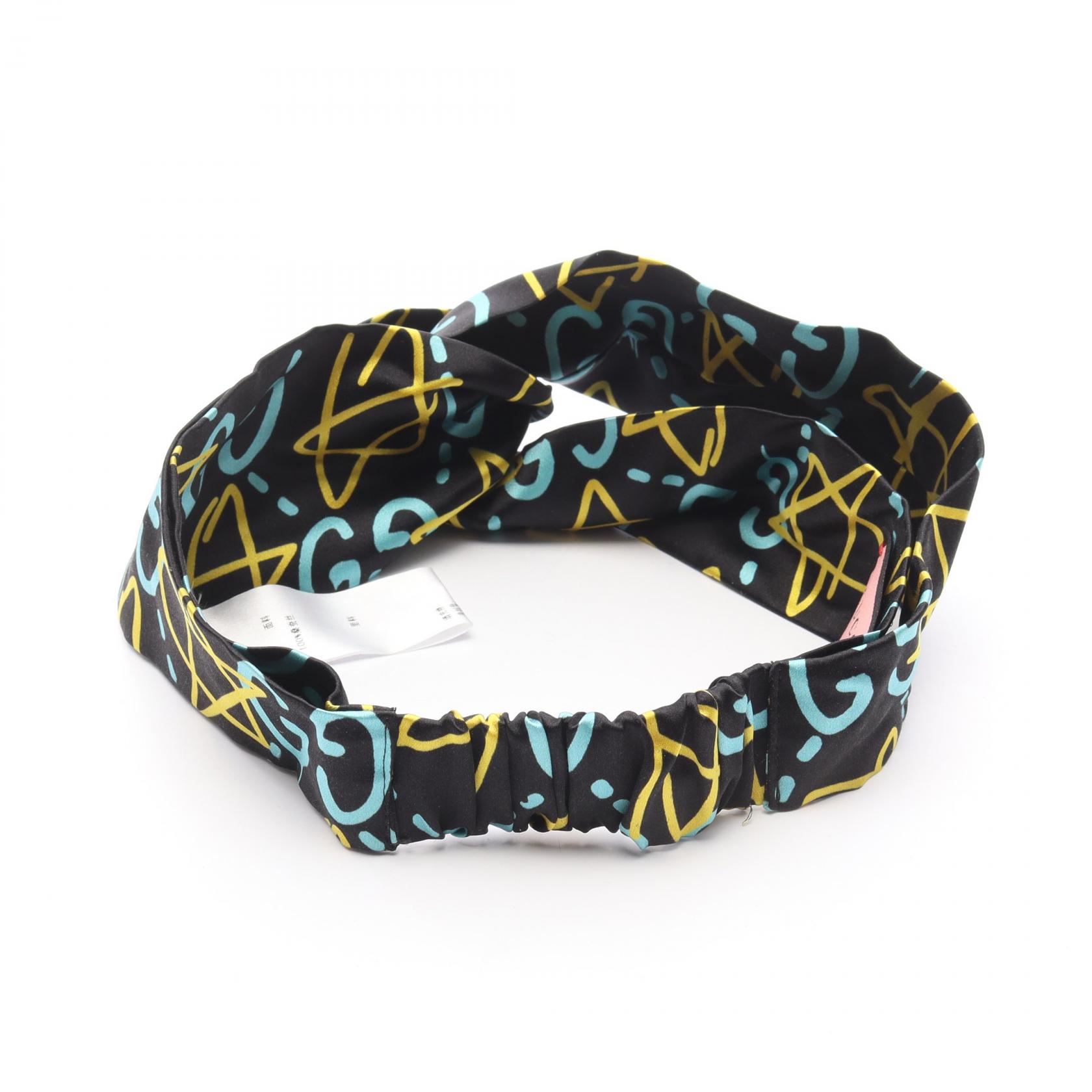 Gucci GG Silk Hairband, Women\'s, Black, Blue, and Yellow, 562827 GUCCI GG Hair band tie 562827 silk Black Blue Yellow Used  main image 2