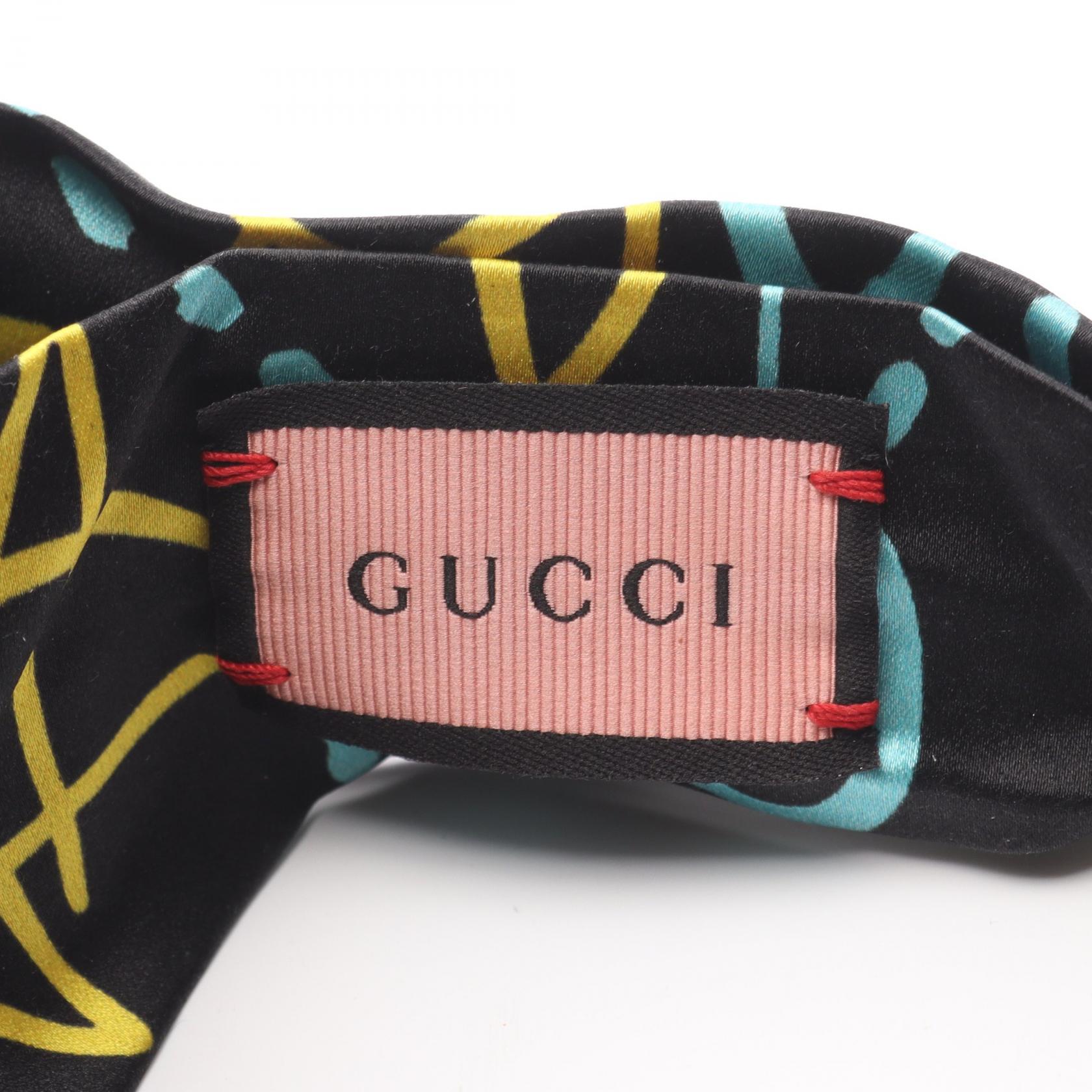 GUCCI GG Hair band tie 562827 silk Black Blue Yellow Used 