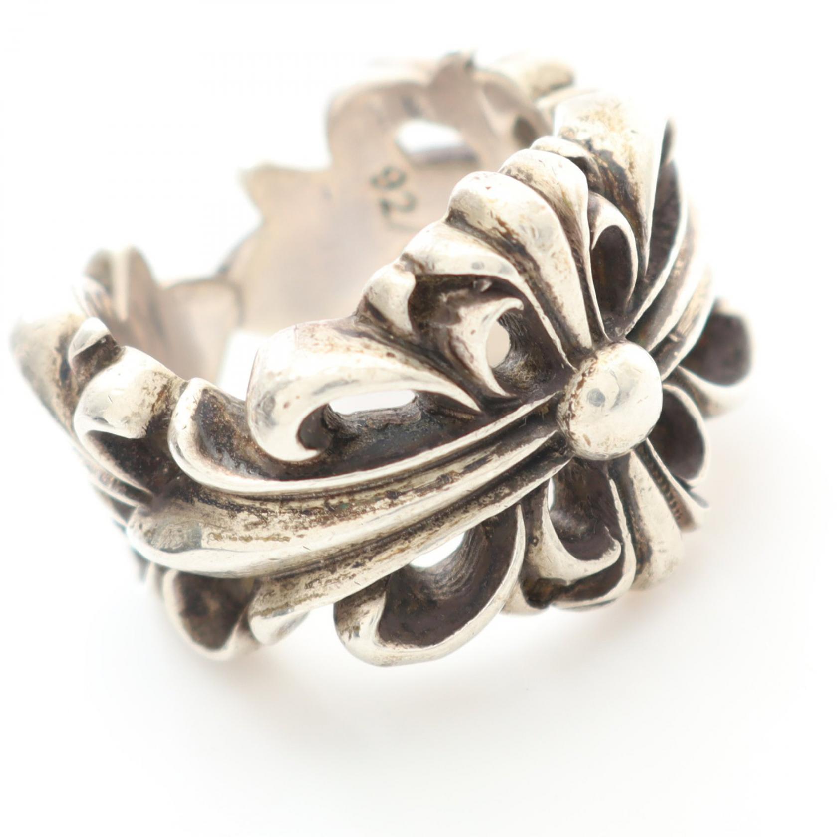CHROME HEARTS Double floral cross Ring Silver925 Used mens US size
