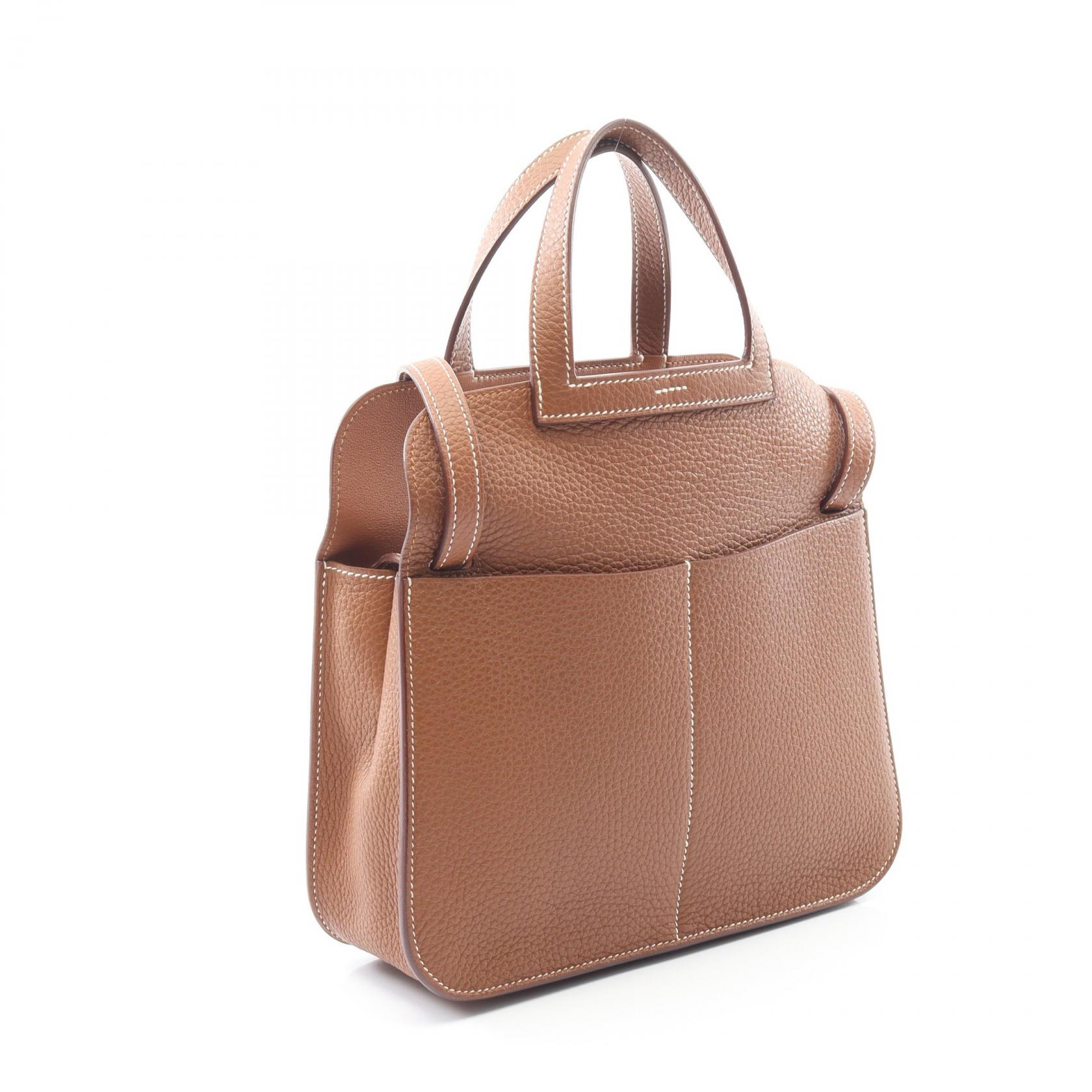HERMES Halzan 25 crossbody Handbag U Taurillon Clemence Gold Used