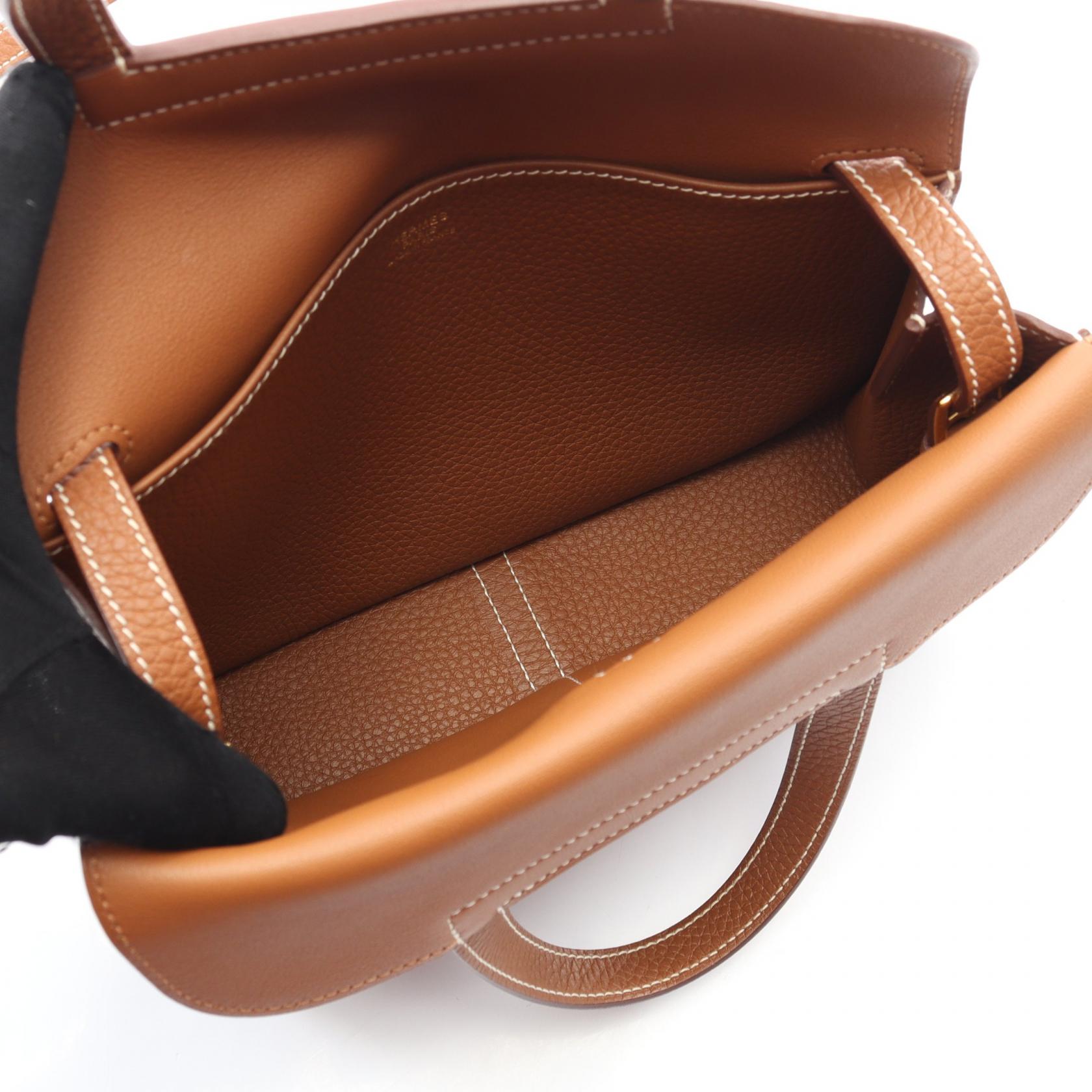 HERMES Halzan 25 crossbody Handbag U Taurillon Clemence Gold Used