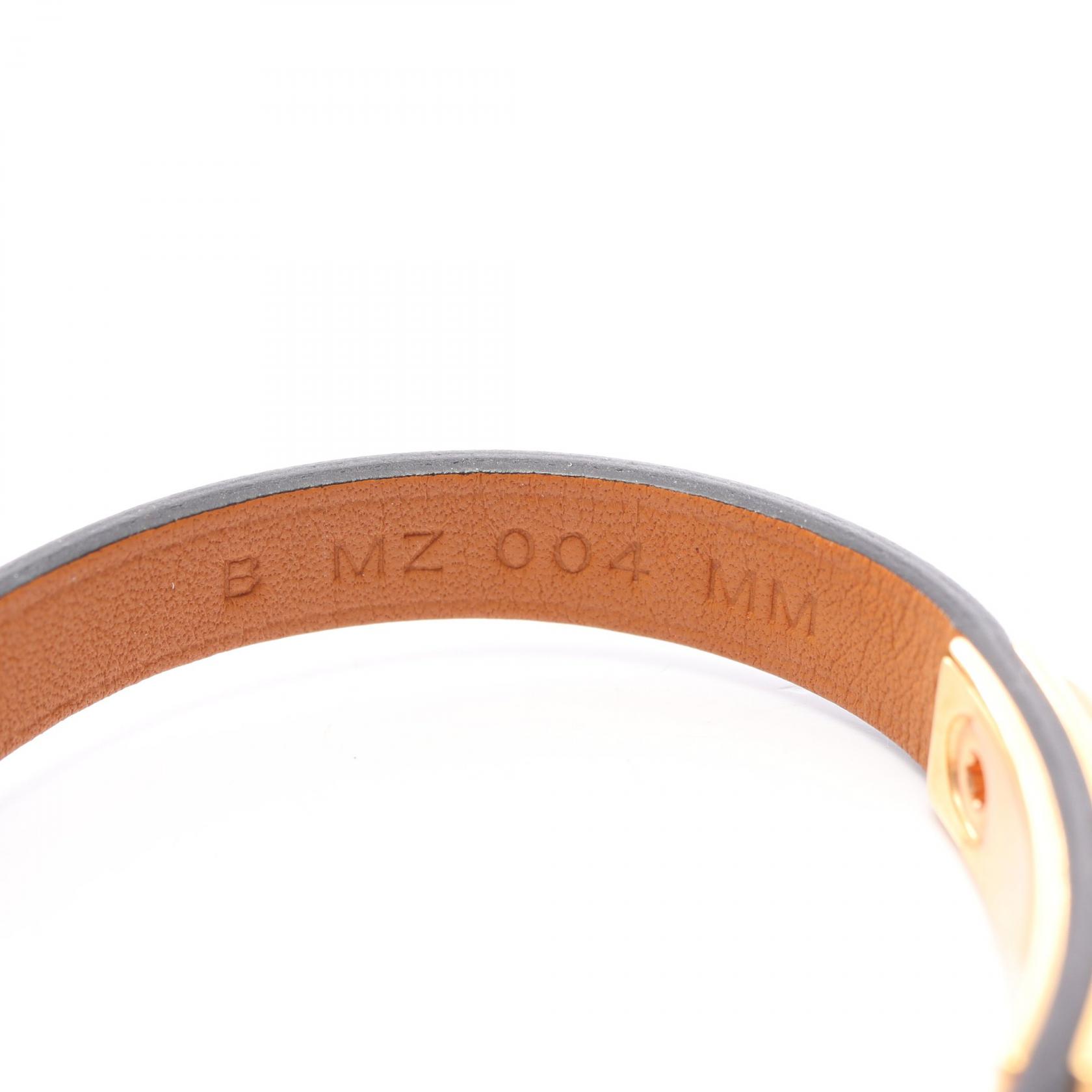 HERMES Micro Rival Bracelet Bangle leather Gold Plated Green Used