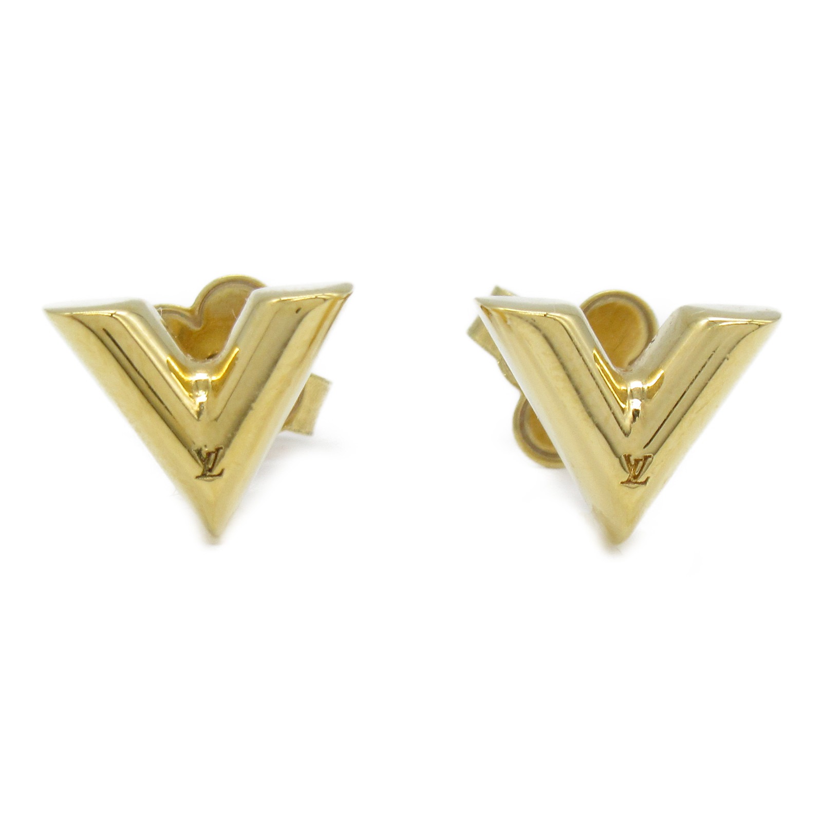 Auth Louis Vuitton Essential V Pierce Earrings Gold Metal M68153