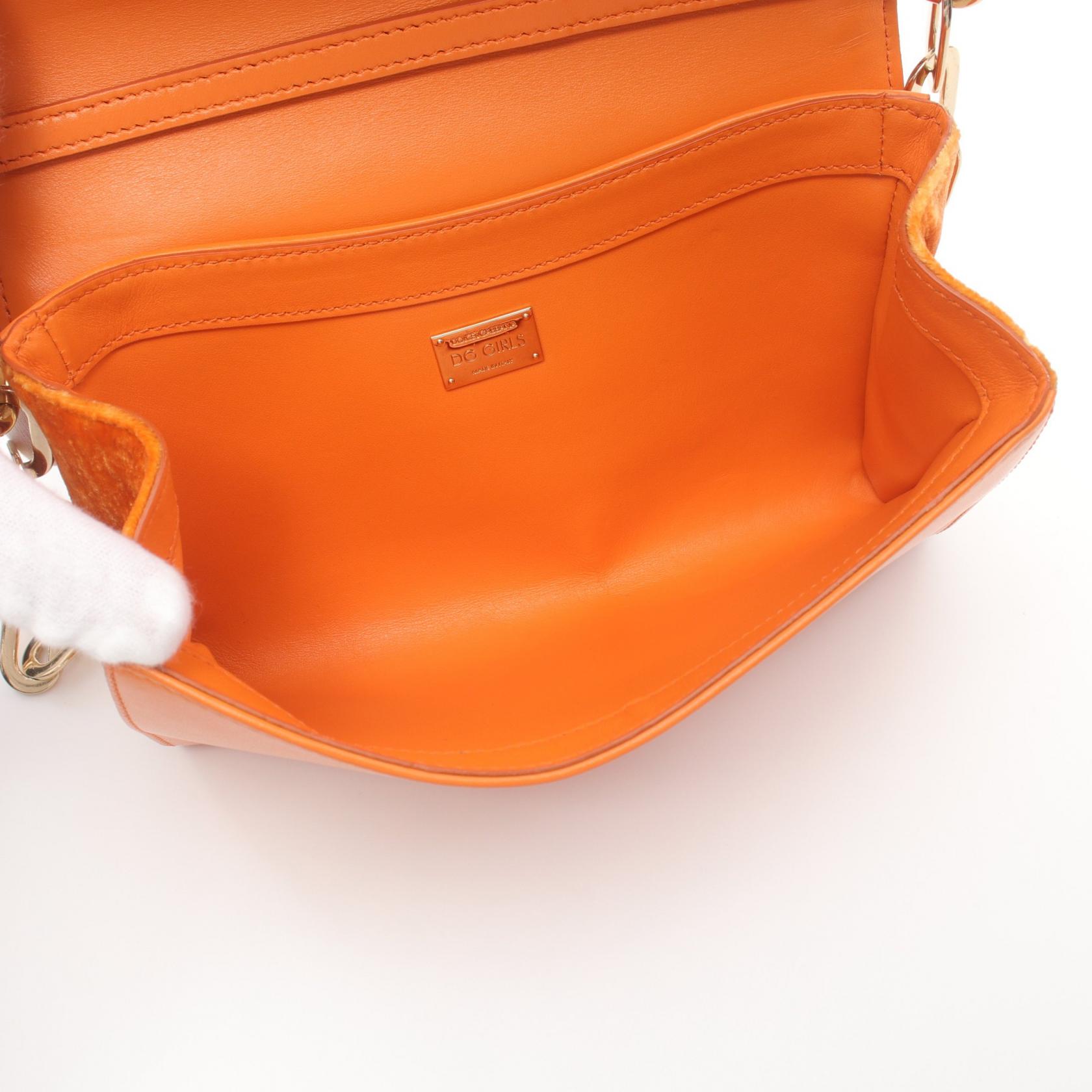 DOLCE & GABBANA Chain Shoulder Bag Fabric Orange Used Women