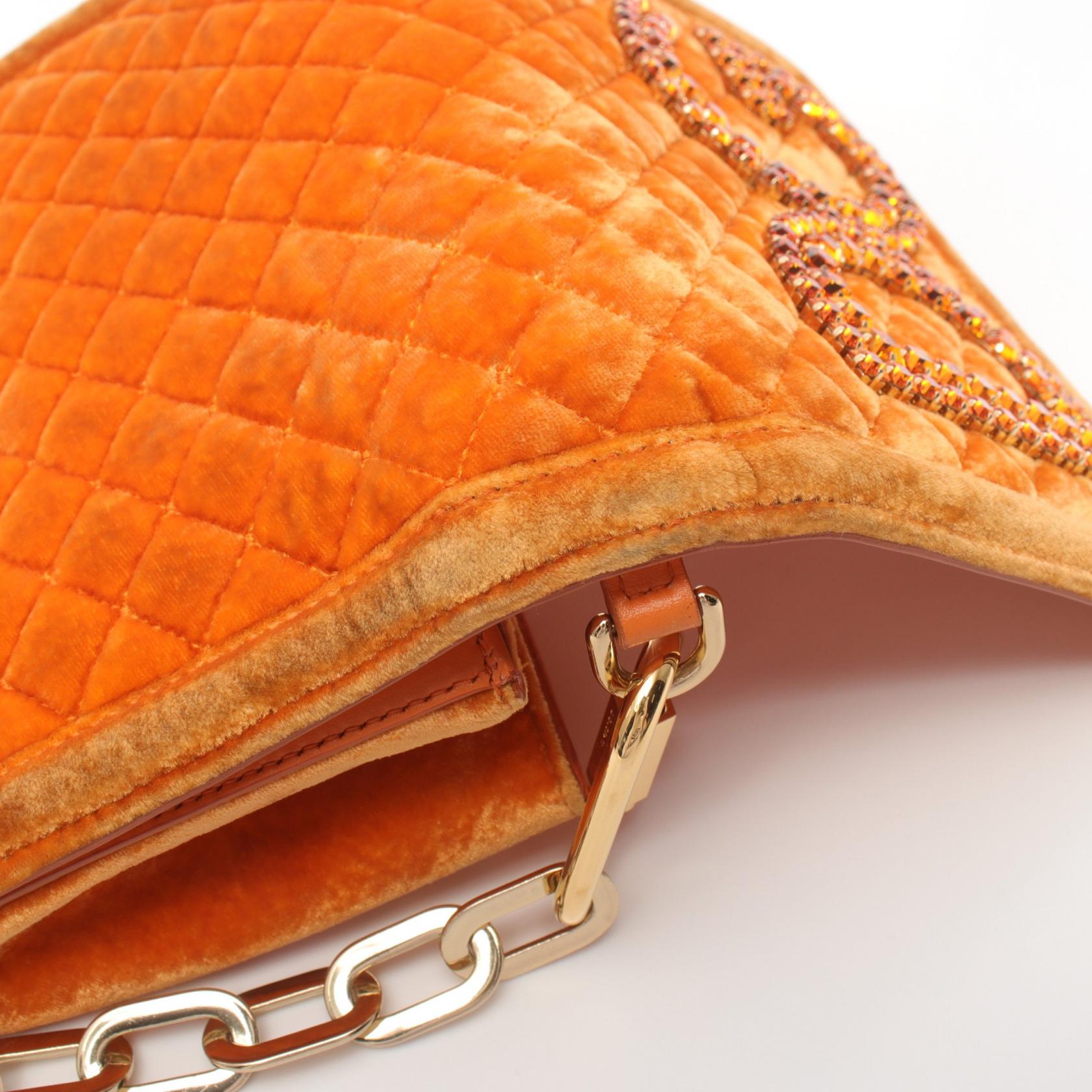 DOLCE & GABBANA Chain Shoulder Bag Fabric Orange Used Women