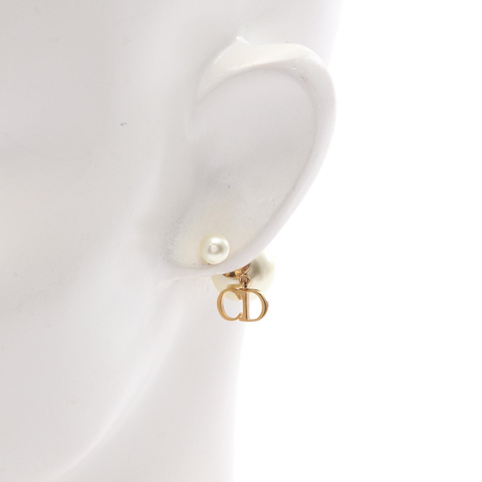 Christian Dior Tribal CD logo Pierced Earrings Gold Plated