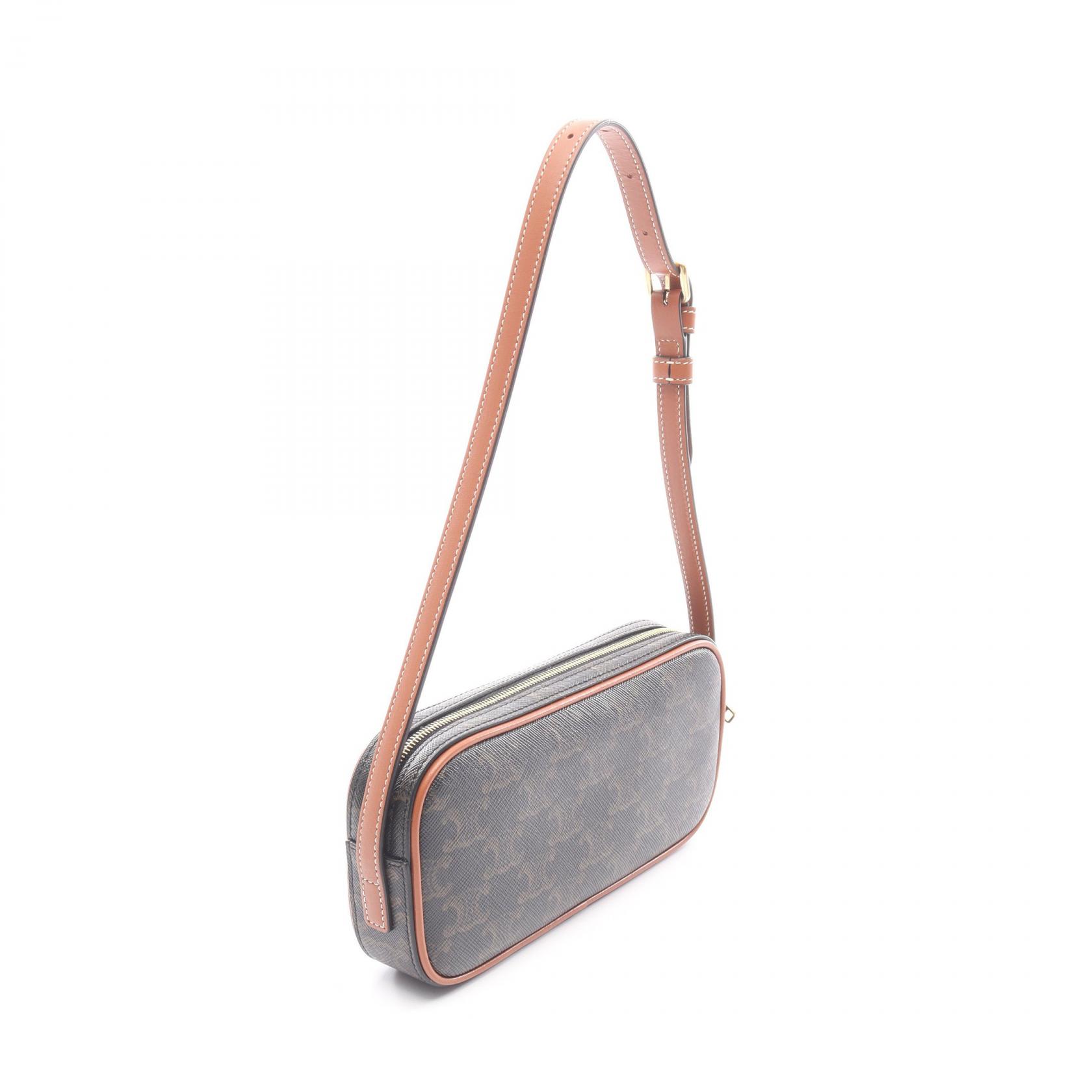 バッグ K CELINE Cuir Triomphe Mini Camera Shoulder Bag canvas leather Black