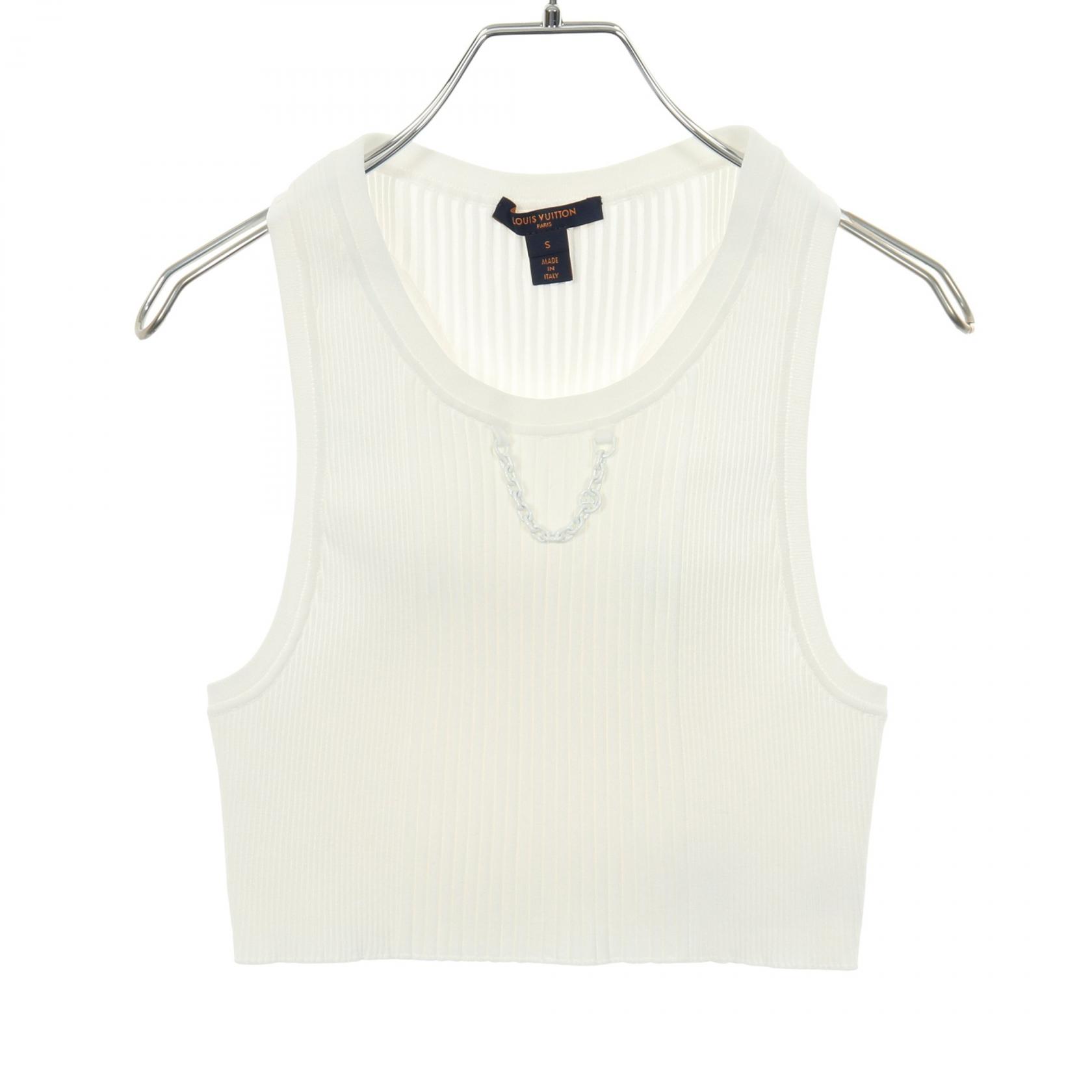 LOUIS VUITTON タンクトップ XS ホワイト LOUIS VUITTON rib knitted crop Tank top #S Rayon White Used Women