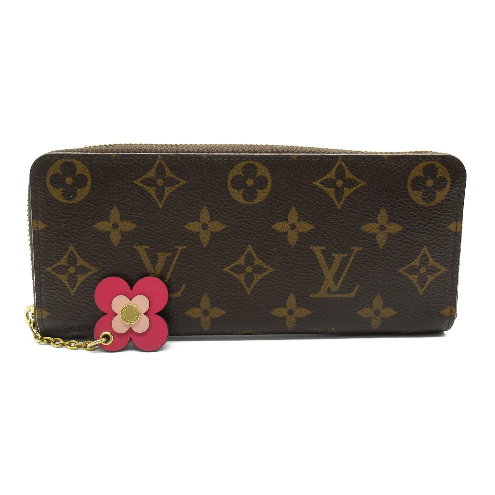 Louis VuittonアンプラントPORTEFEUILLE CLEMENCE LOUIS VUITTON Portefeuille Clemence flower charm Around long