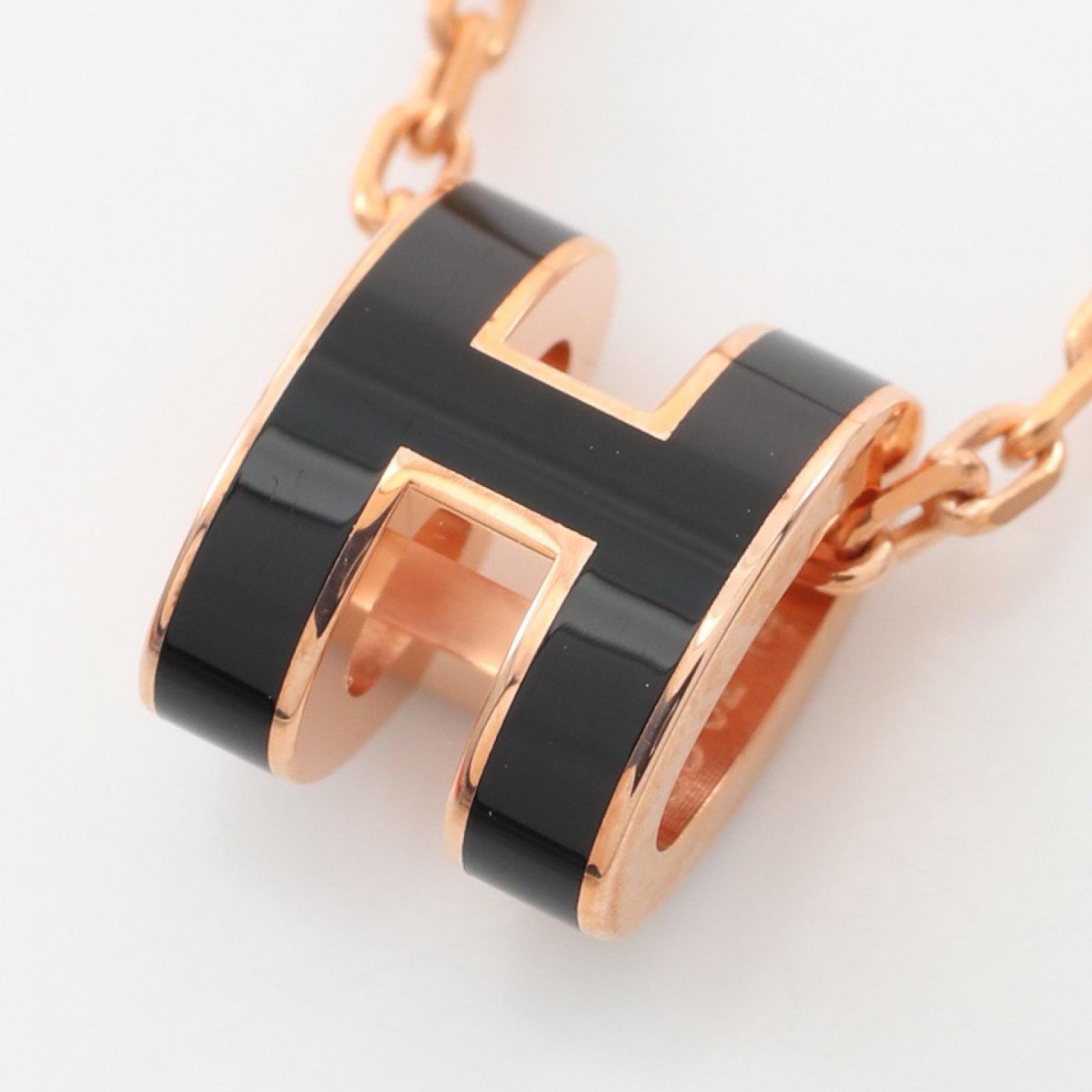 HERMES MINI POP H Necklace Gold Plated Black Used women