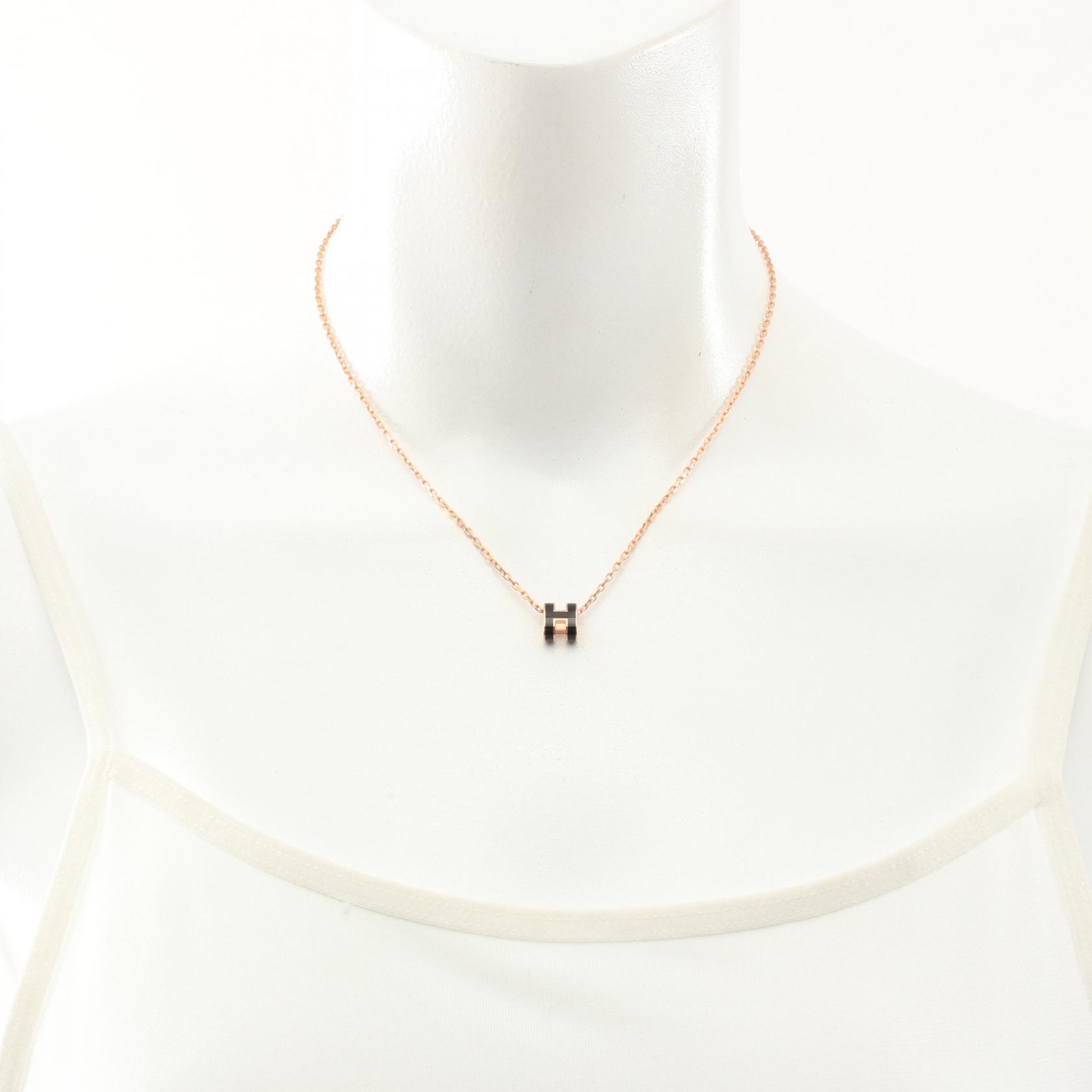 【ビンテージ】HERMES（エルメス）POP H mini Necklace★中古品S HERMES MINI POP H Necklace Gold Plated Black Used women