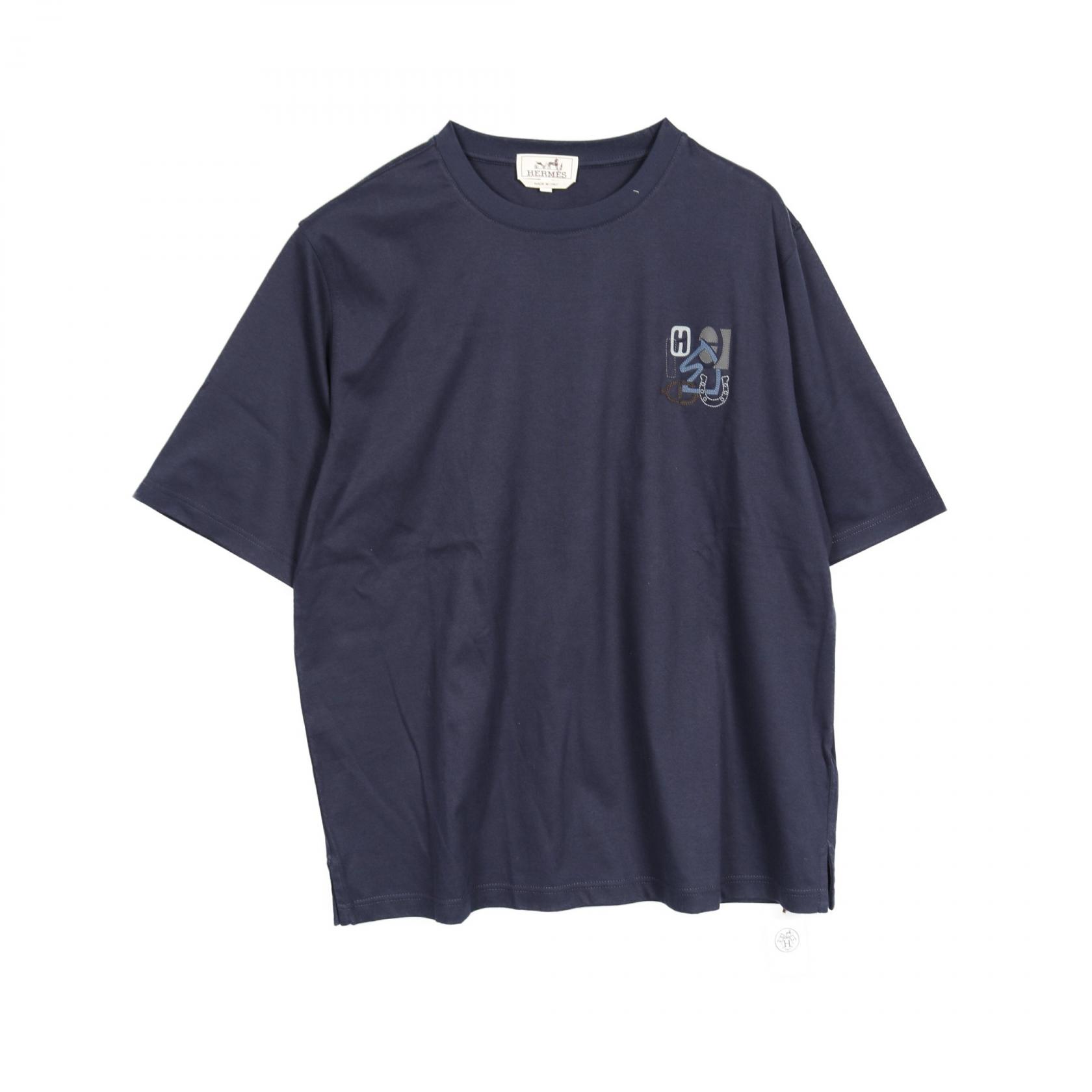 HERMES エルメス Tシャツ パズルパッチ ミニレザー ブルー H Puzzle