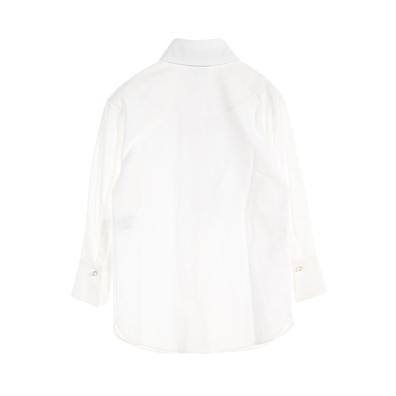 CHANEL Pearl button blouse top #34 bow tie ribbon cotton