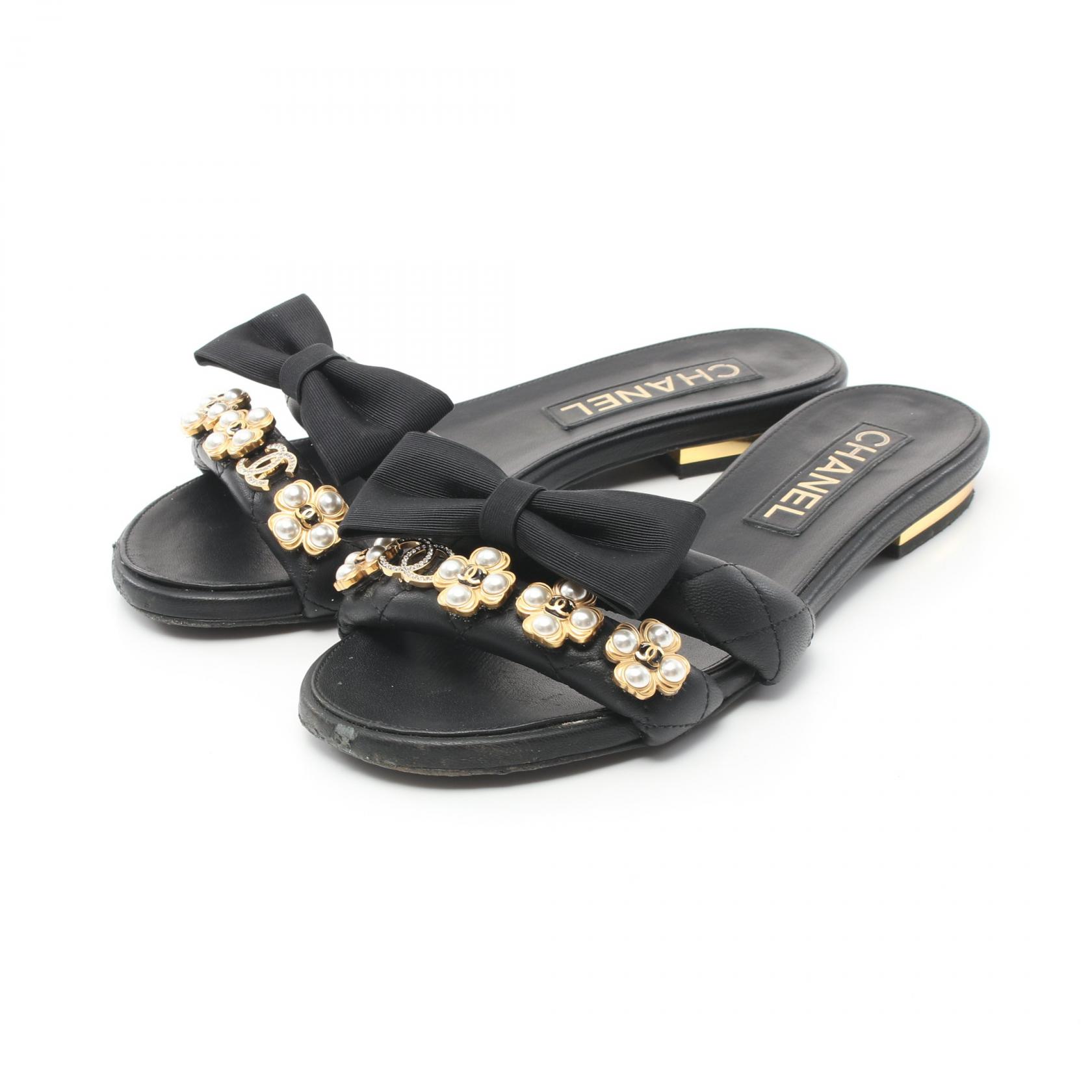 CHANEL COCO Mark Ribbon Sandals 35C shoes G40132 leather