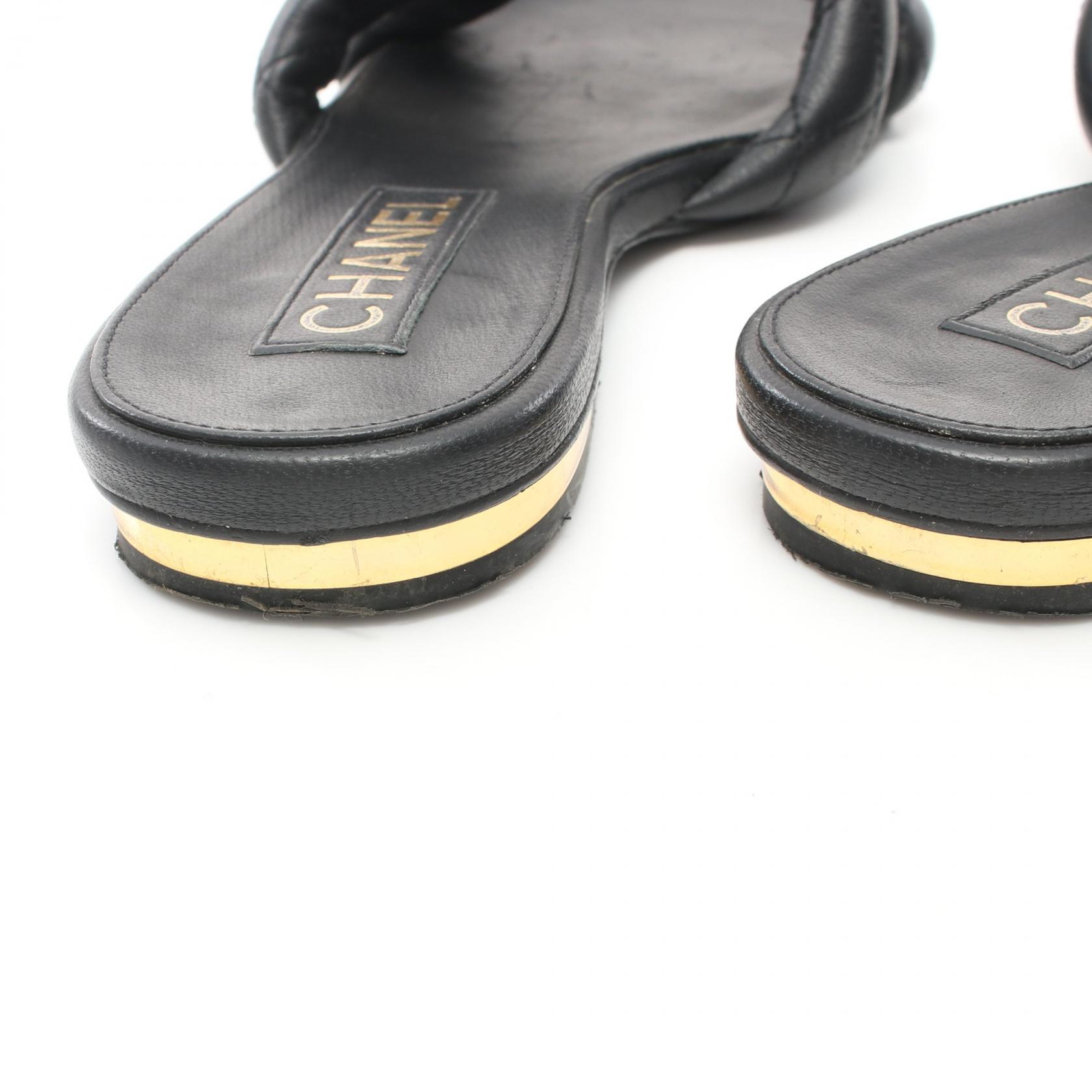 CHANEL COCO Mark Ribbon Sandals 35C shoes G40132 leather