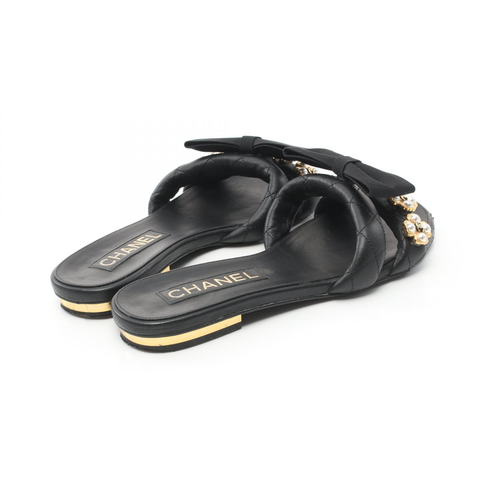 CHANEL COCO Mark Ribbon Sandals 35C shoes G40132 leather