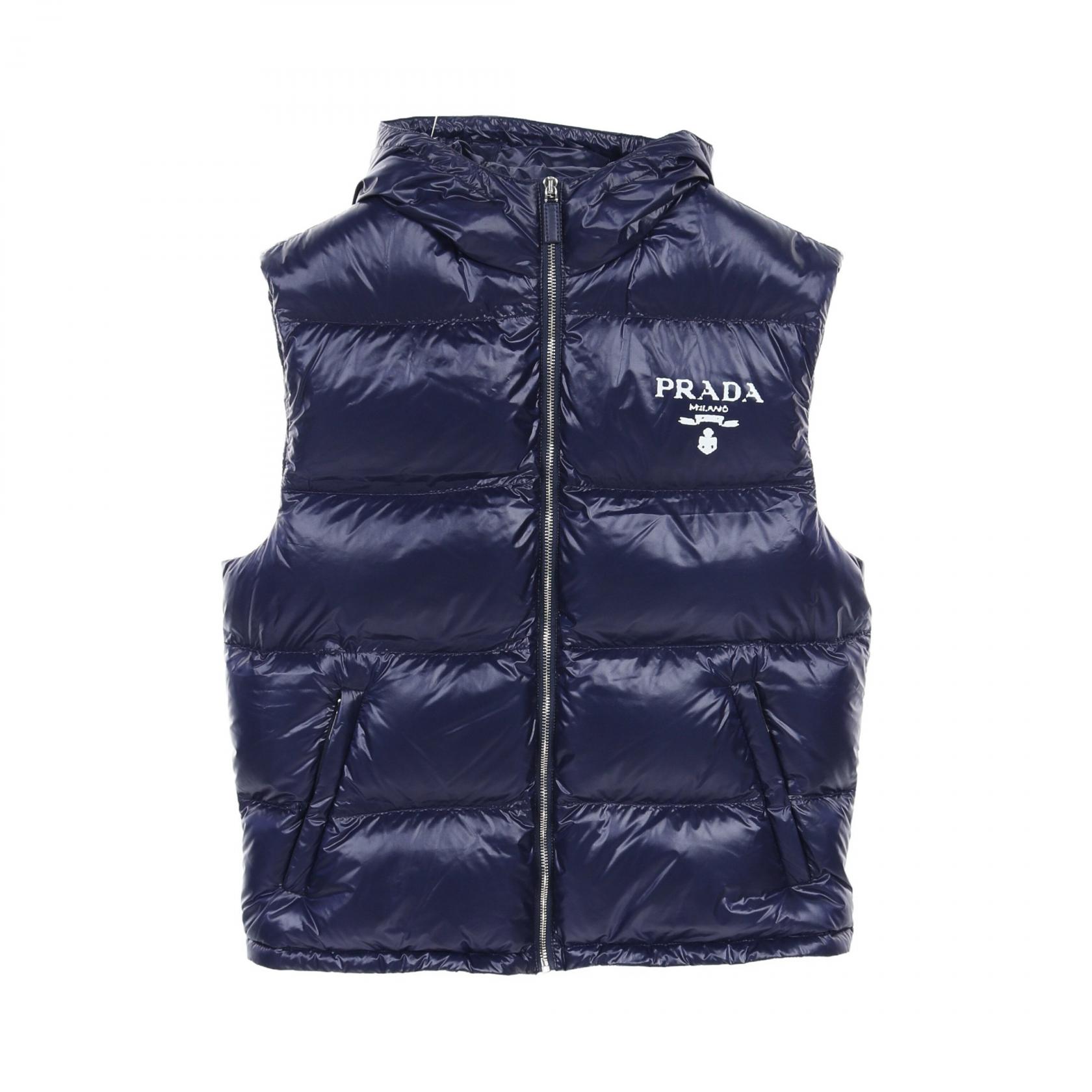 PRADA Logo print Down Puffer vest SGC090 Nylon Blue Used