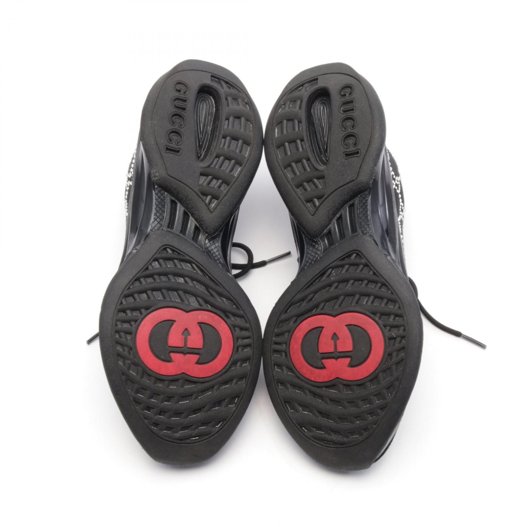 GUCCI RUN GG pattern sneakers 758088 Suede mesh Black Used