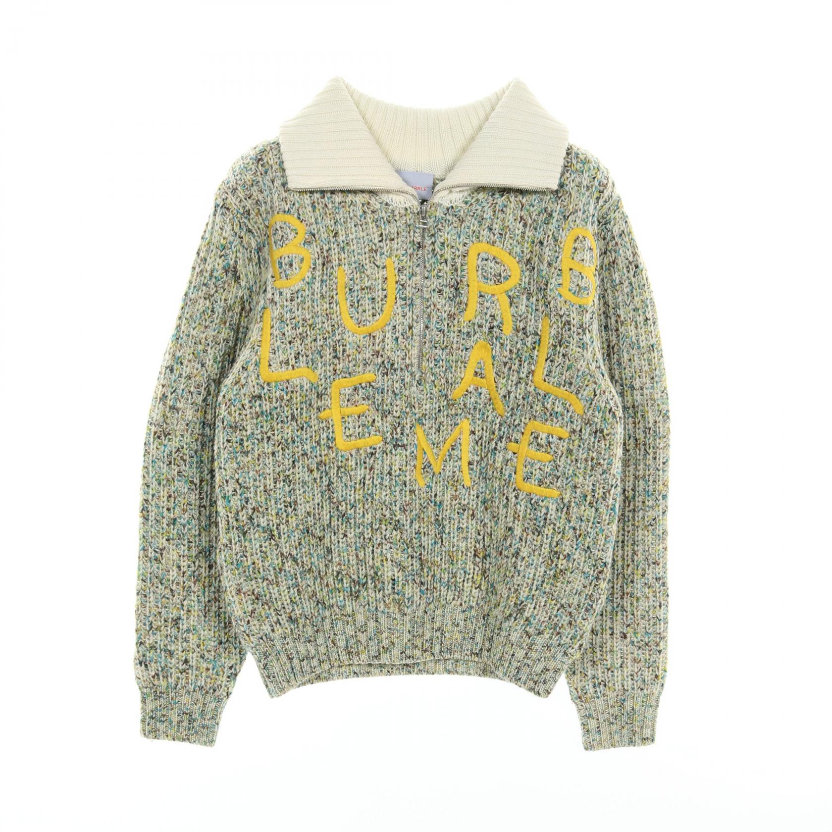 ブルーマーブル ハーフジップ 刺繍 ニット