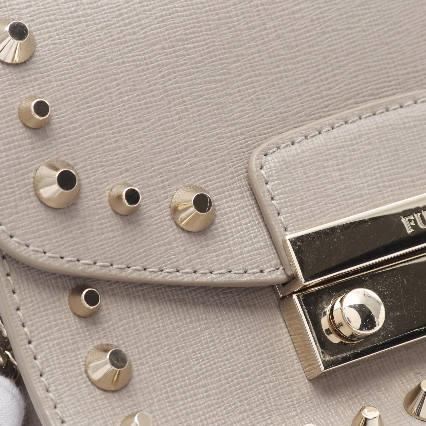 Furla JULIA Chain Shoulder Bag leather Beige Used Women