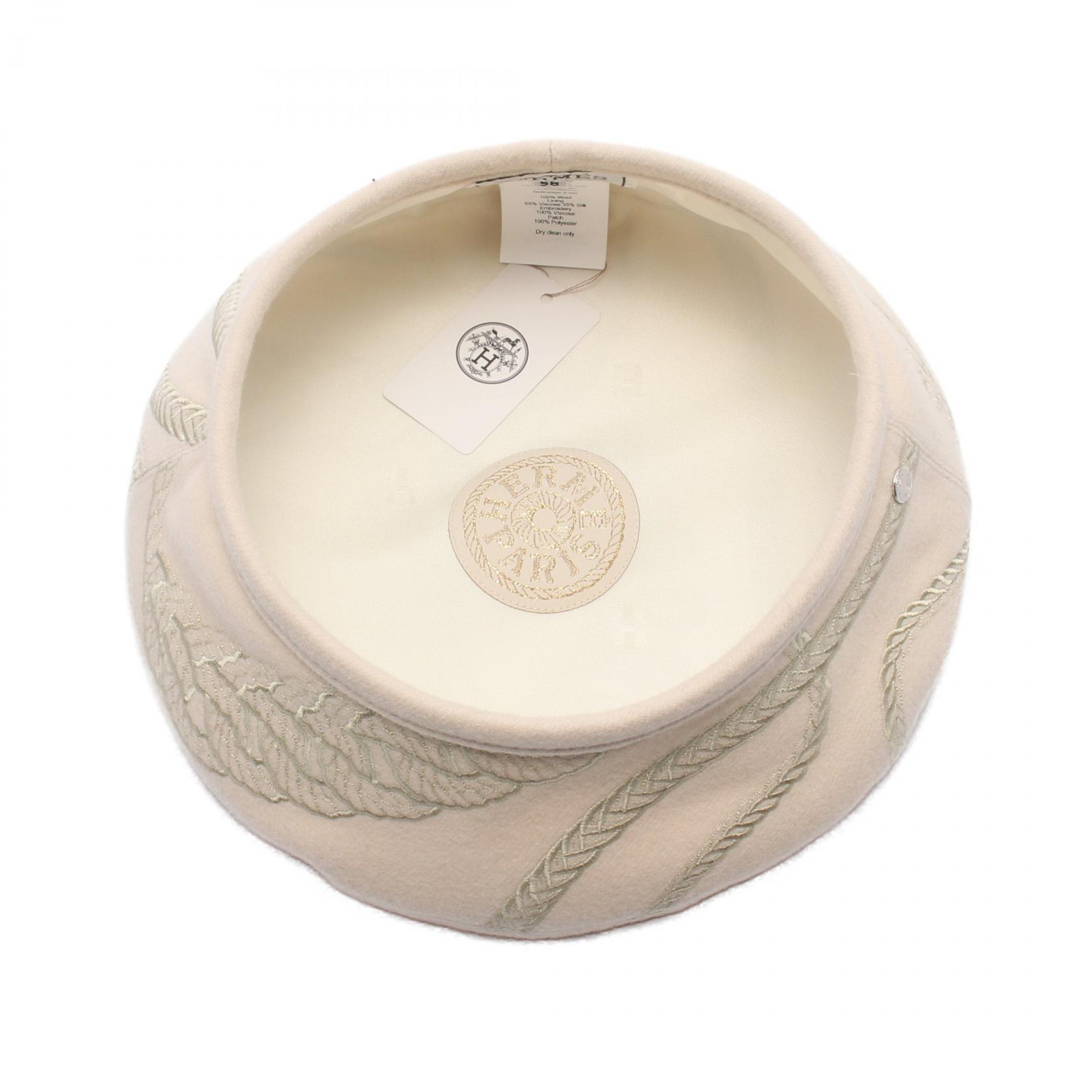 Hermes Crude Sel Parisienne Patch N Saint Honor Cap Hermes Wool Cashmere Saint Honore Drap Beret 56 Black  main image 2