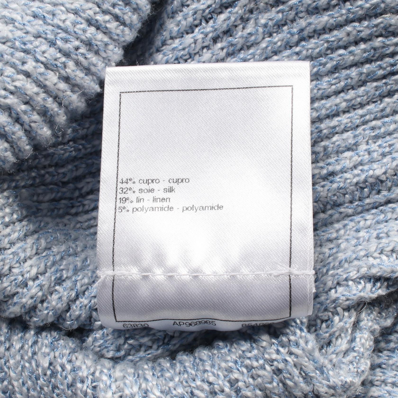 シャネル CHANEL ライオンボタン カーディガン キュプラ シルク リネン ライトブルー 23P P74623 レディース 中古 CHANEL 国内正規/22AW シャネル P73520K10560 ライオンボタン