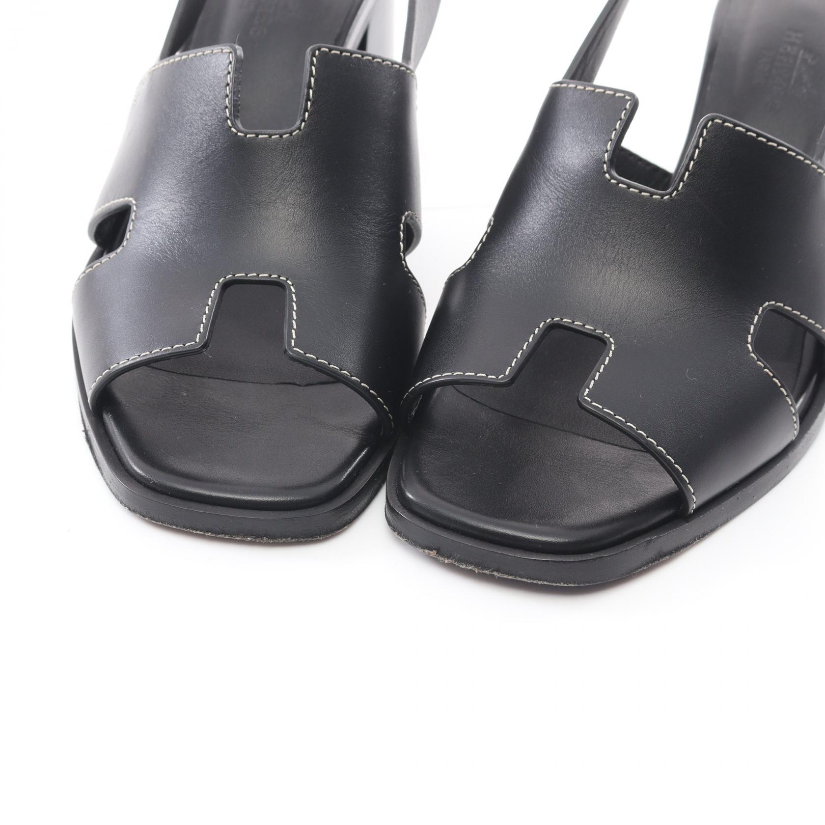 HERMES Elbe 60 Sandals heels shoes #36 221131Z leather Black