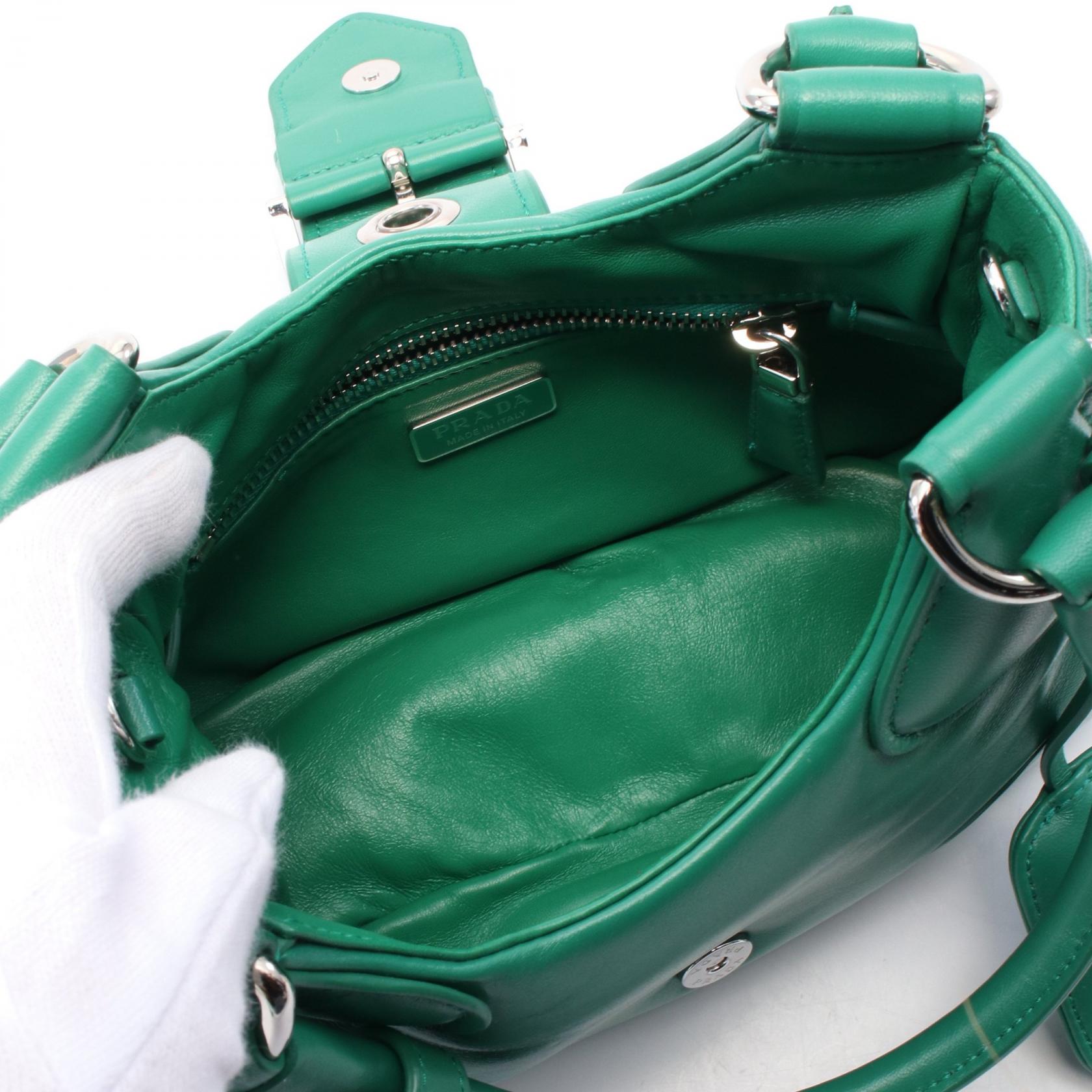 PRADA MOON 2way Shoulder Handbag 1BA381 leather Green Used