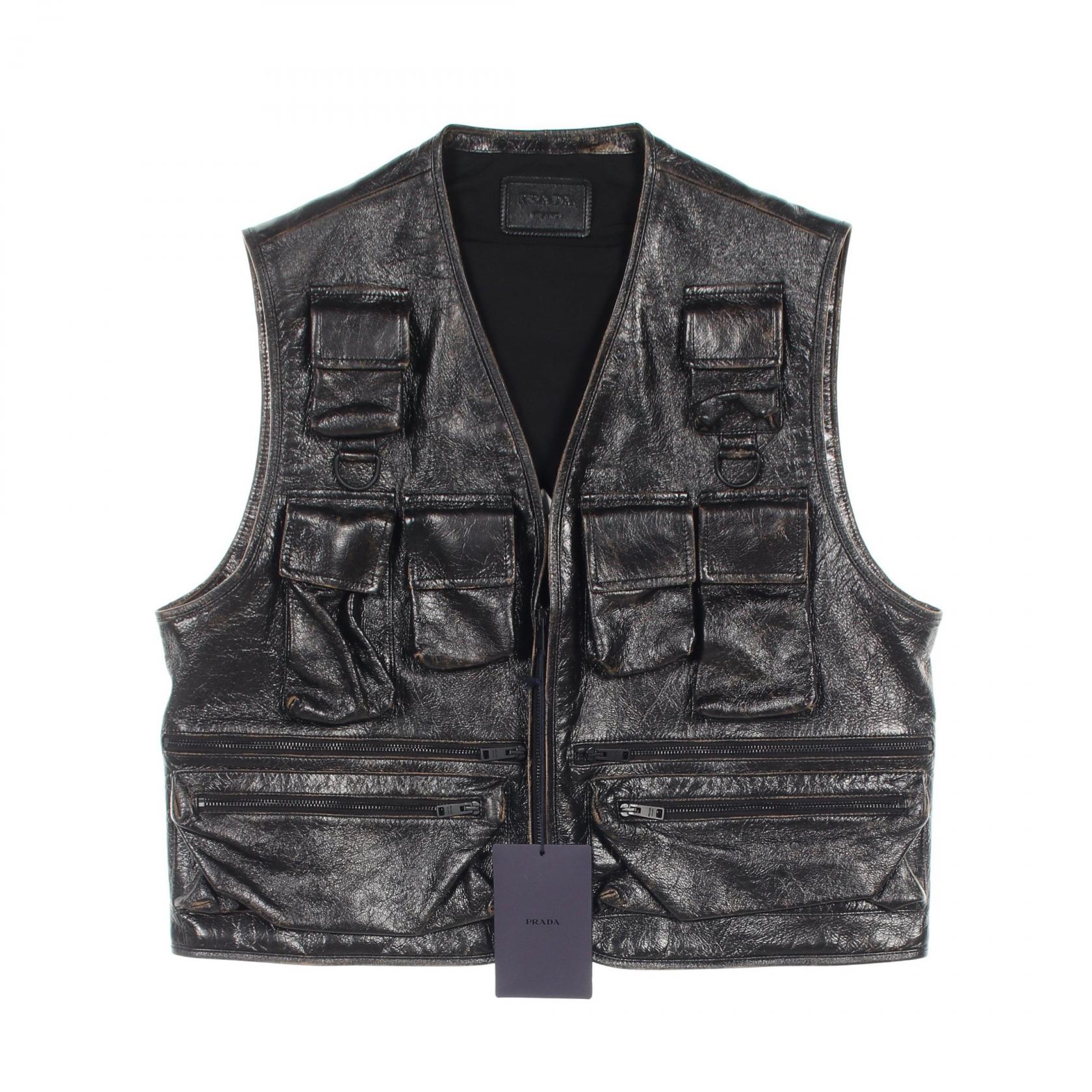 トップス PRADA Leather Vest PRADA CARPA carogo vest gilet UPT121 goat leather Black mens #50