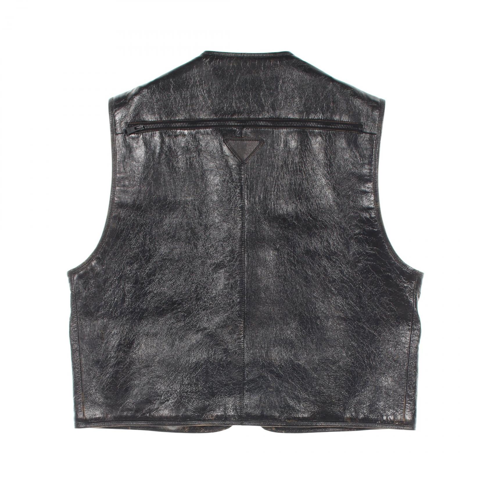 PRADA CARPA carogo vest gilet UPT121 goat leather Black mens #50