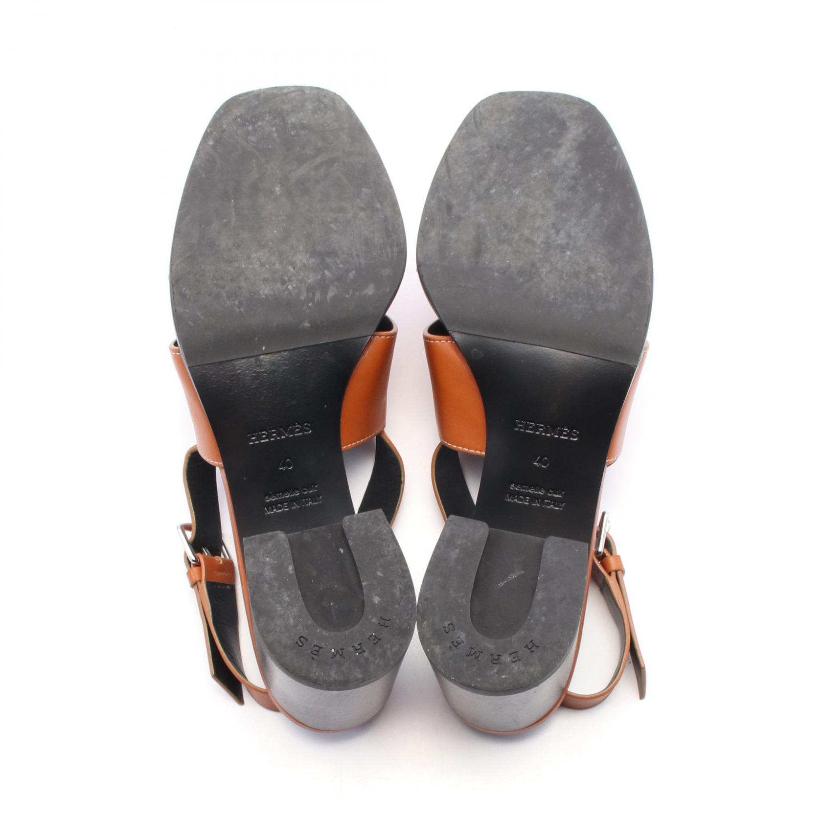 HERMES Elbe 60 Sandals heels #40 shoes leather Brown Used | eBay