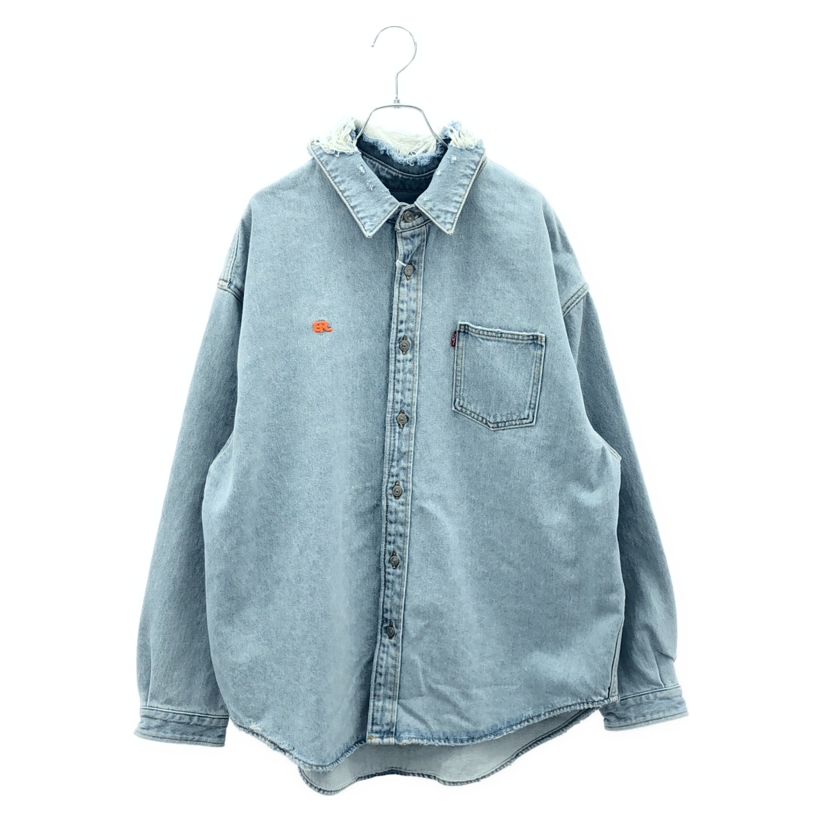 イーアールエル × Levi’s ダメージ加工 デニム シャツ ライトブルー