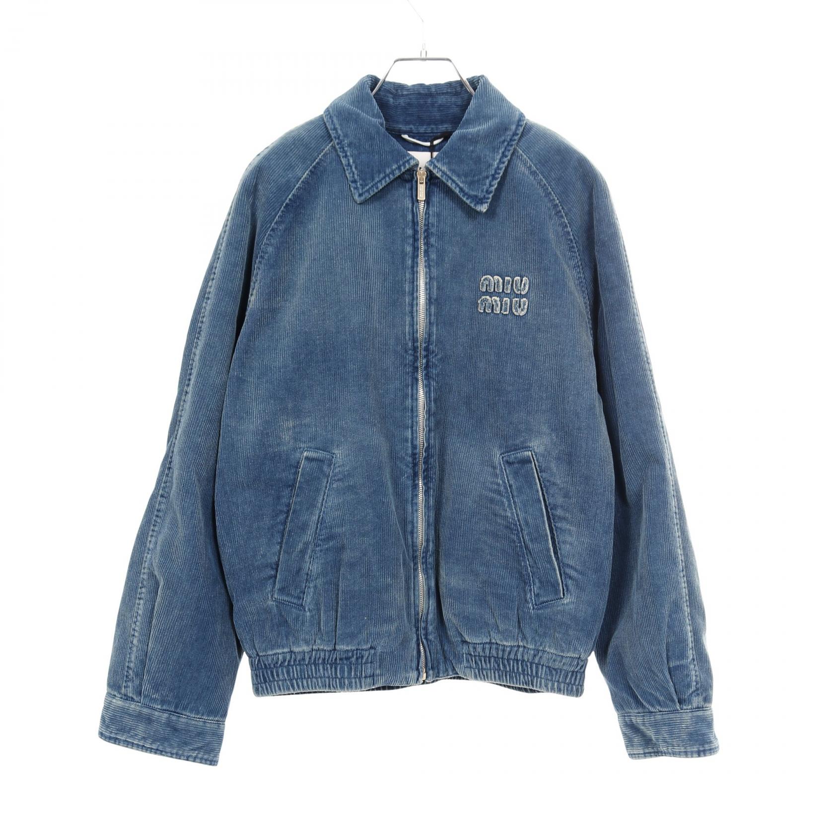 Miu Miu Washed Corduroy Blouson Denim Jacket with Zipper cotton