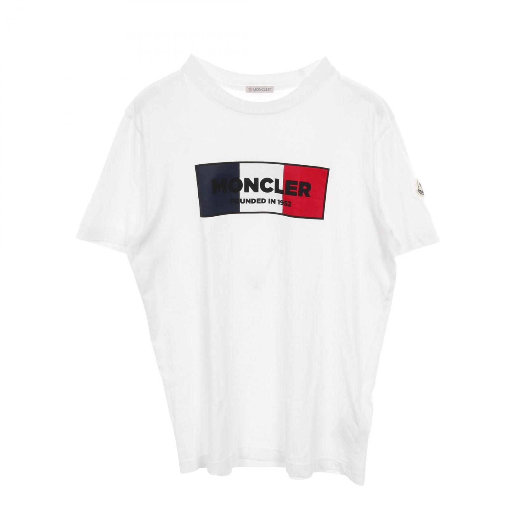 MONCLER logo T-shirt S size short sleeves cotton White Red Navy 