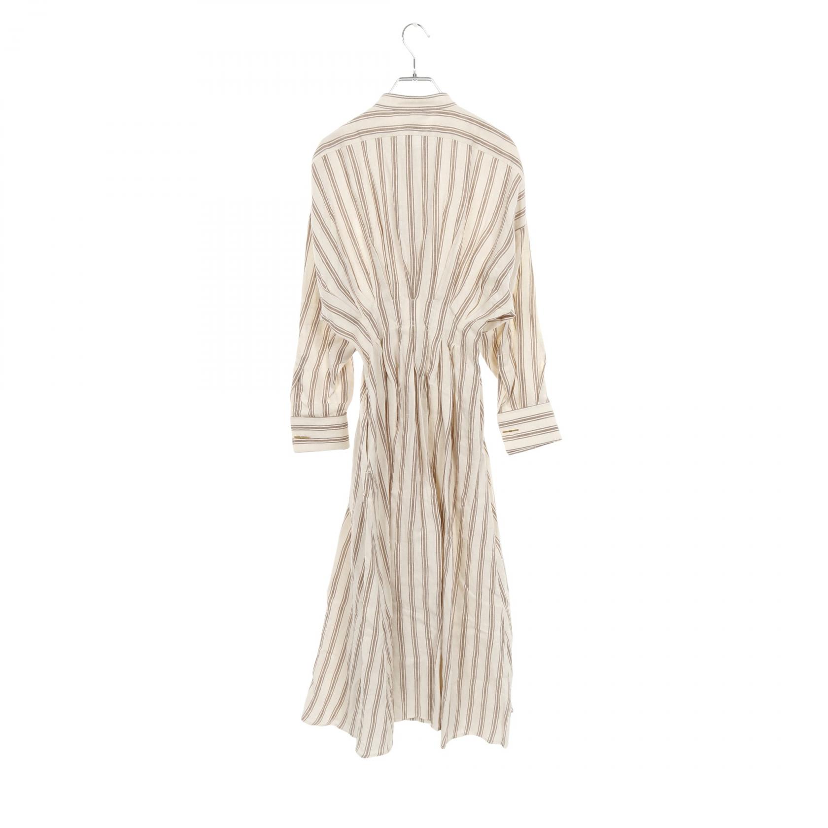 max mara striped shirt dress MAX MARA Striped Shirt Dress 2411221082 Fabric Beige Brown #36 Used Women