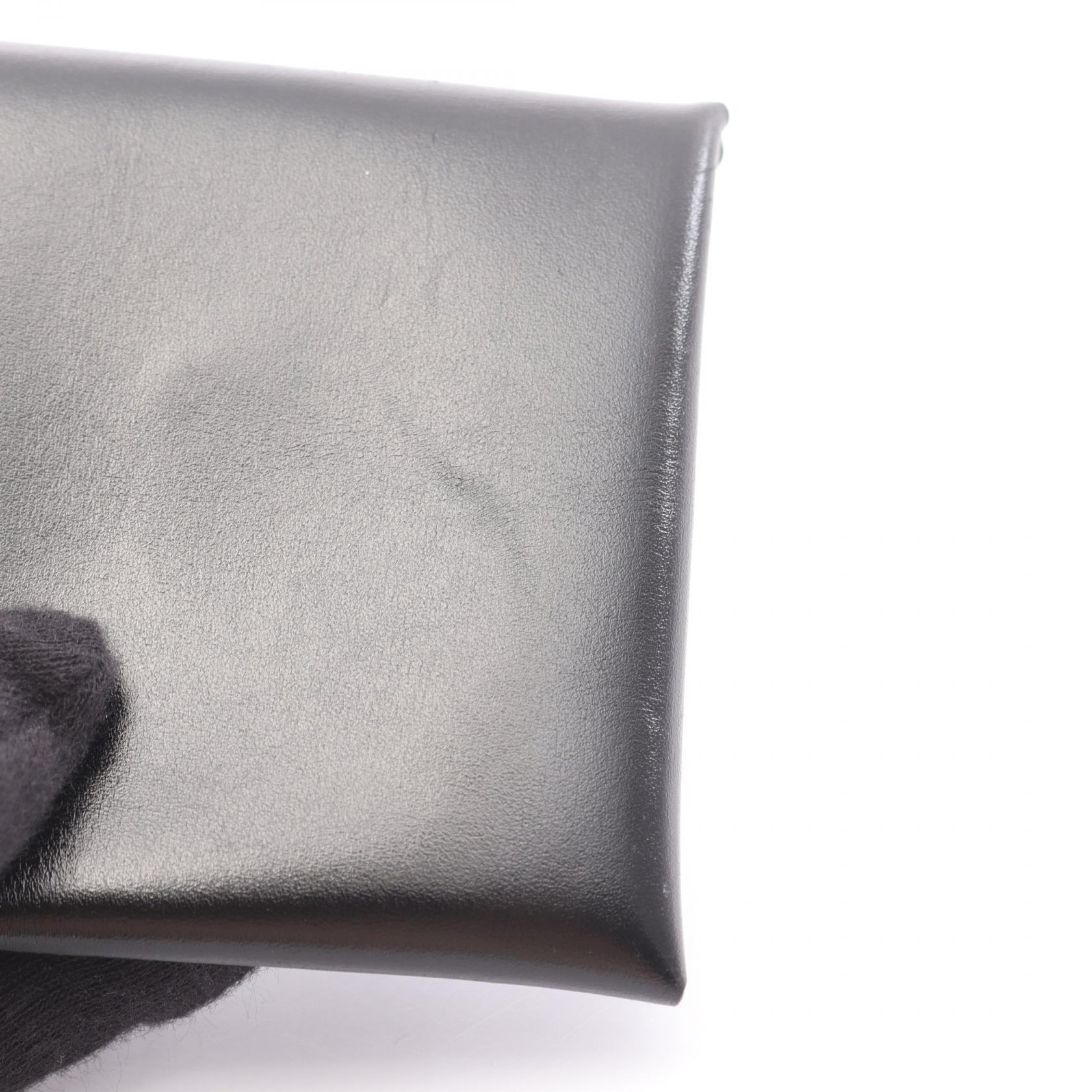 HERMES Bastia coin purse wallet Box calf leather Black Used Women