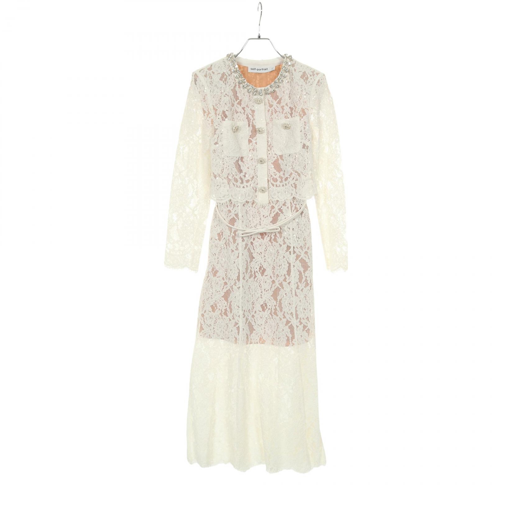 セルフ ポートレイト midi lace dress in seven White ワンピース