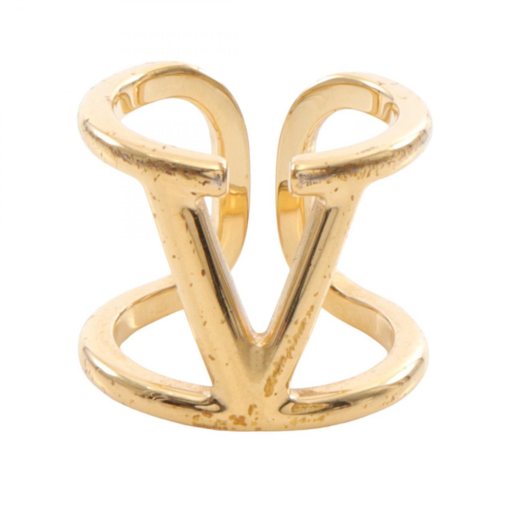 VALENTINO GARAVANI Vロゴ リング ゴールド Valentino Garavani V logo Ring Gold Plated Used Women US Size 5.75