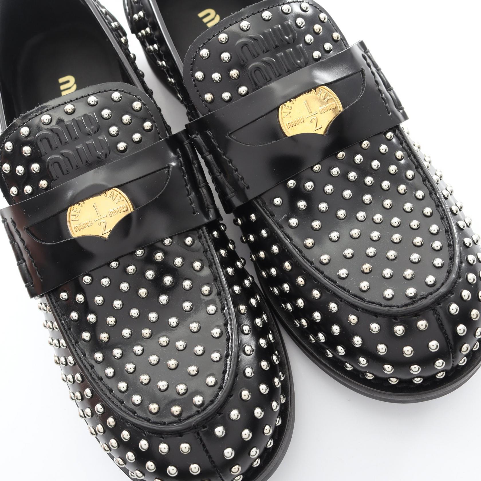 Miu Miu Penny Coin Loafers Shoes leather Black Used Women size 37
