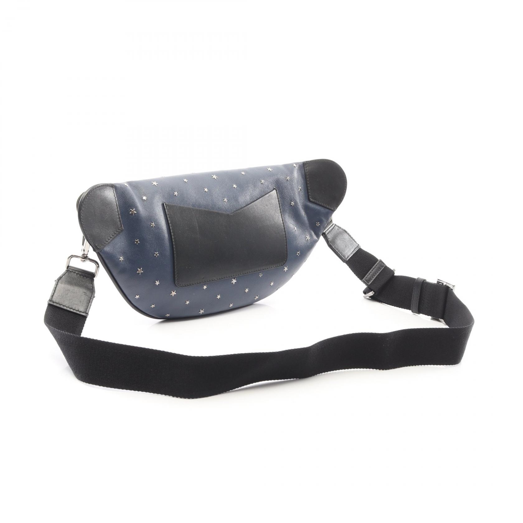 JIMMY CHOO YORK Waist bum belt bag star studs leather Navy Black