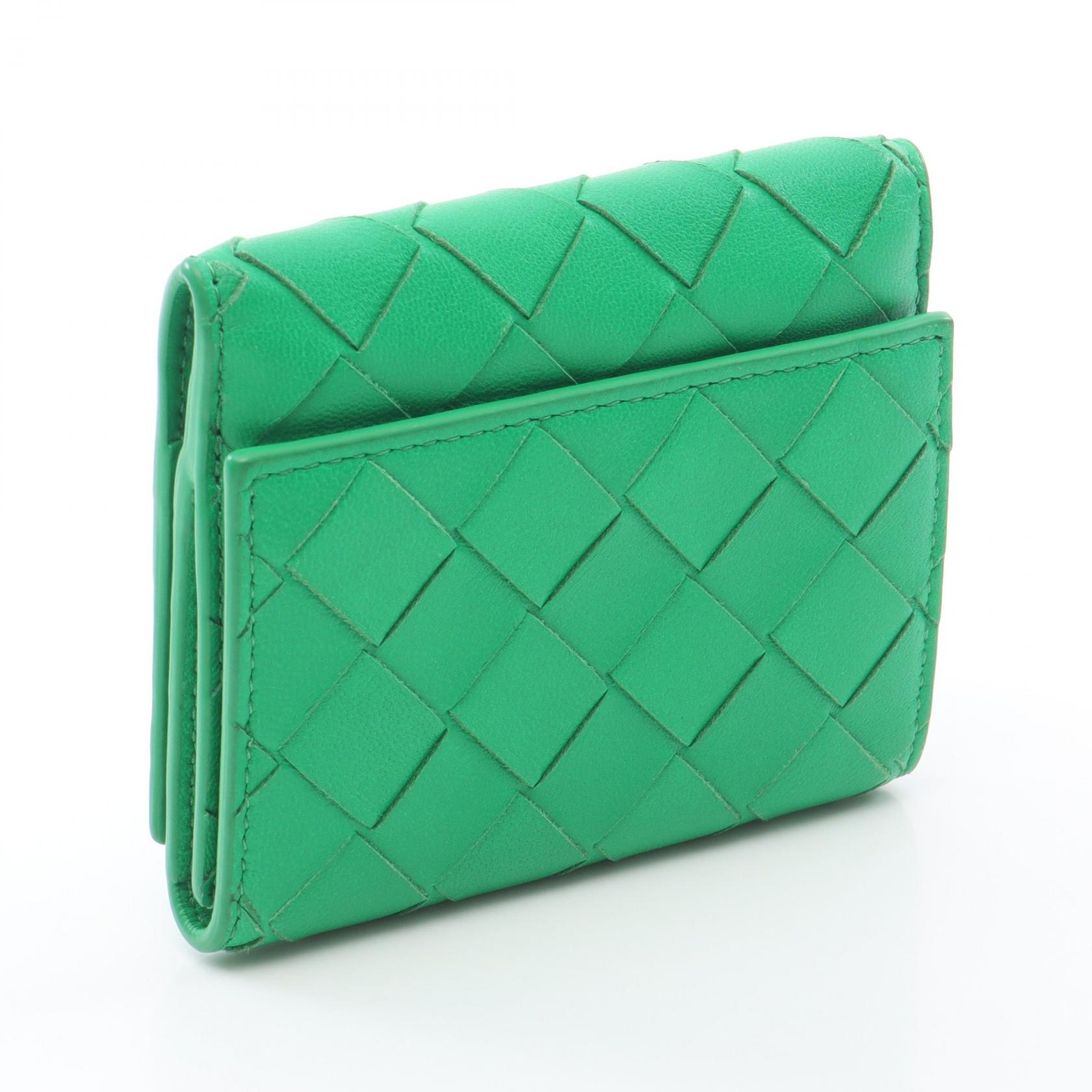 BOTTEGA VENETA Intrecciato Double Sided Wallet leather Green Used
