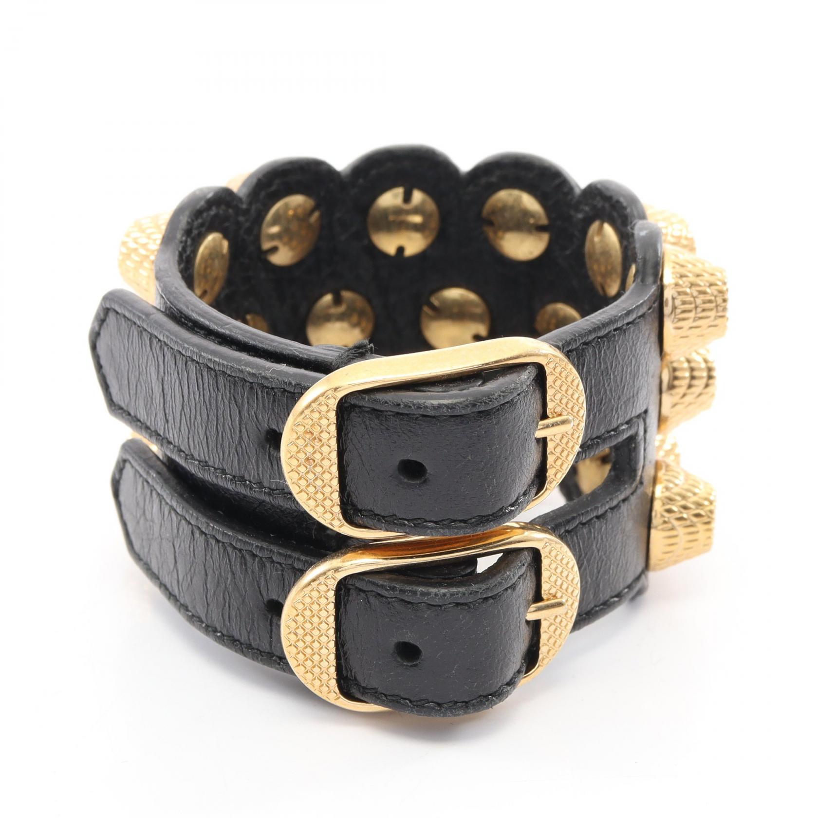 BALENCIAGA Studs Bracelet leather Black Used unisex 17cm | eBay