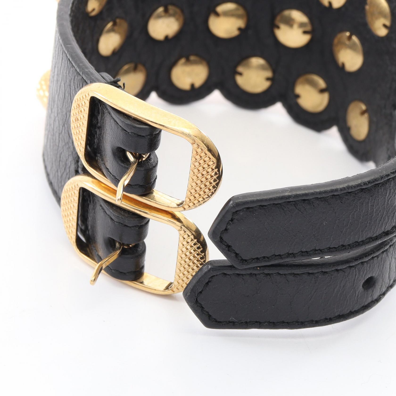 BALENCIAGA Studs Bracelet leather Black Used unisex 17cm | eBay